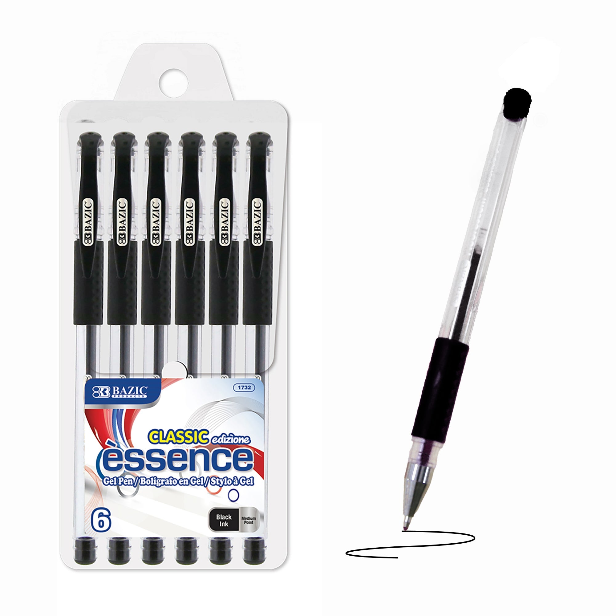 Essence Gel-Pen Black w/ Cushion Grip (6/Pack)