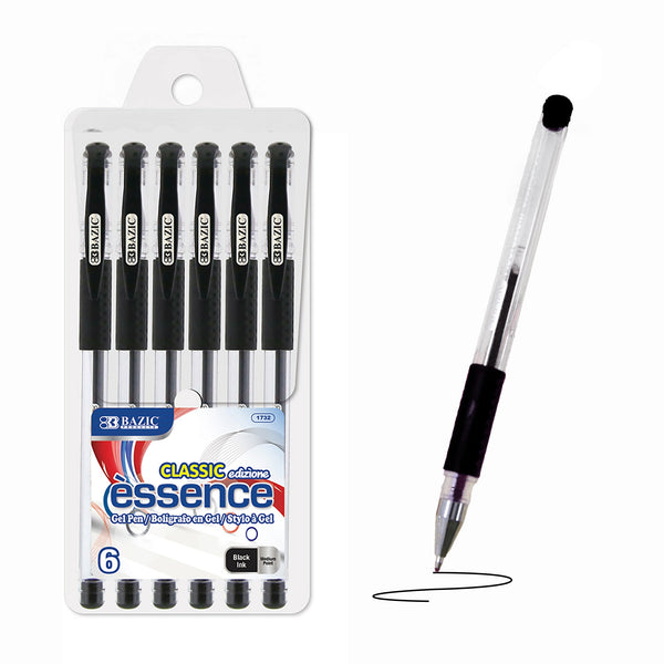 Essence Black Gel Pen w/ Cushion Grip (6/Pack)