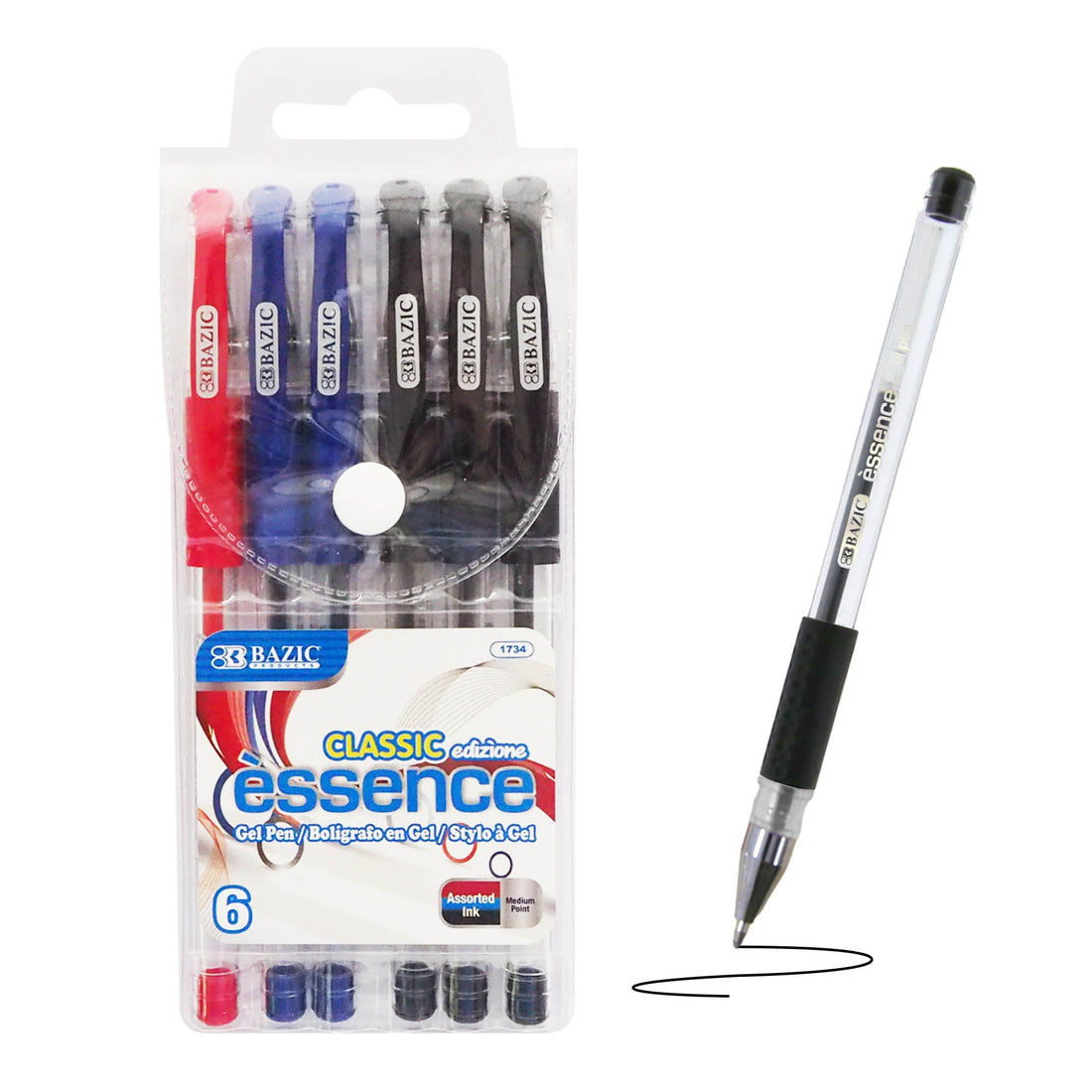 Essence Asst. Color Gel Pen w/ Cushion Grip (6/Pack)
