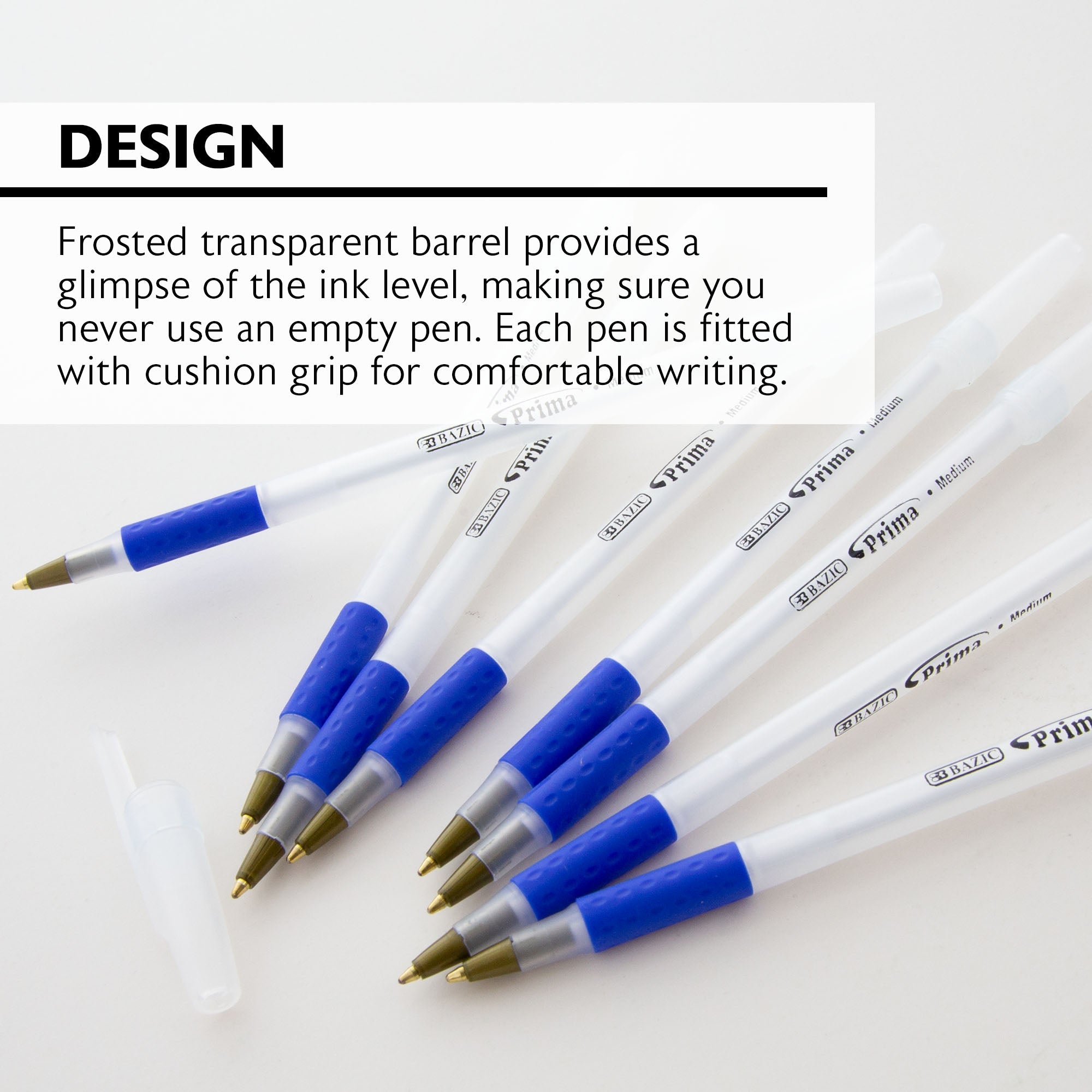 Prima Blue Stick Pen w/ Cushion Grip (8/Pack)
