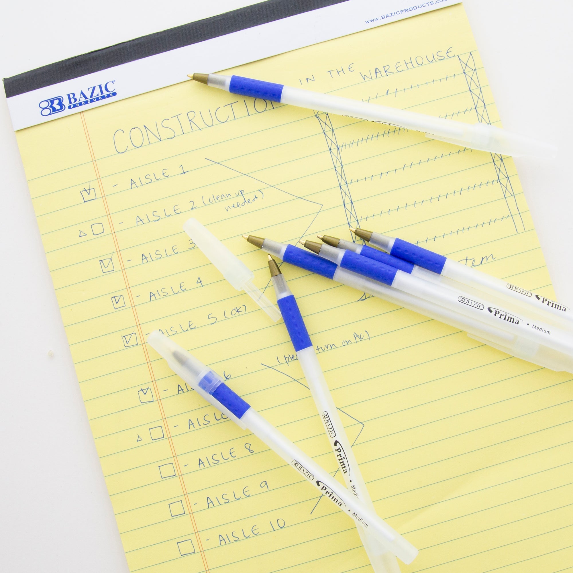 Prima Blue Stick Pen w/ Cushion Grip (8/Pack)