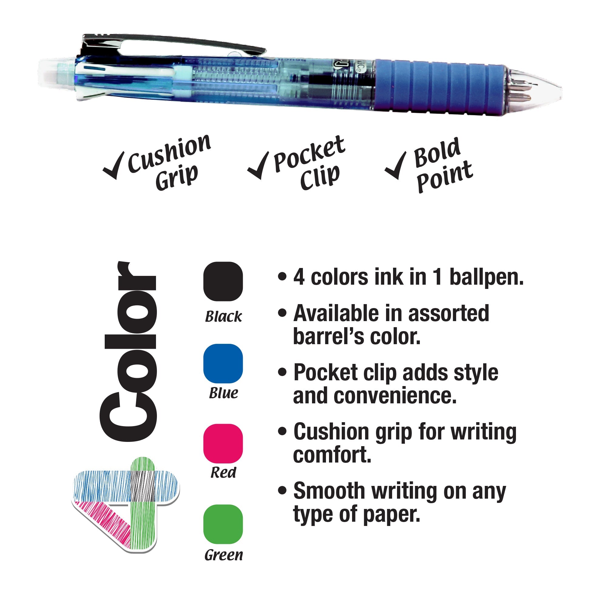2-In-1 Mechanical Pencil & 4-Color Pen w/ Grip