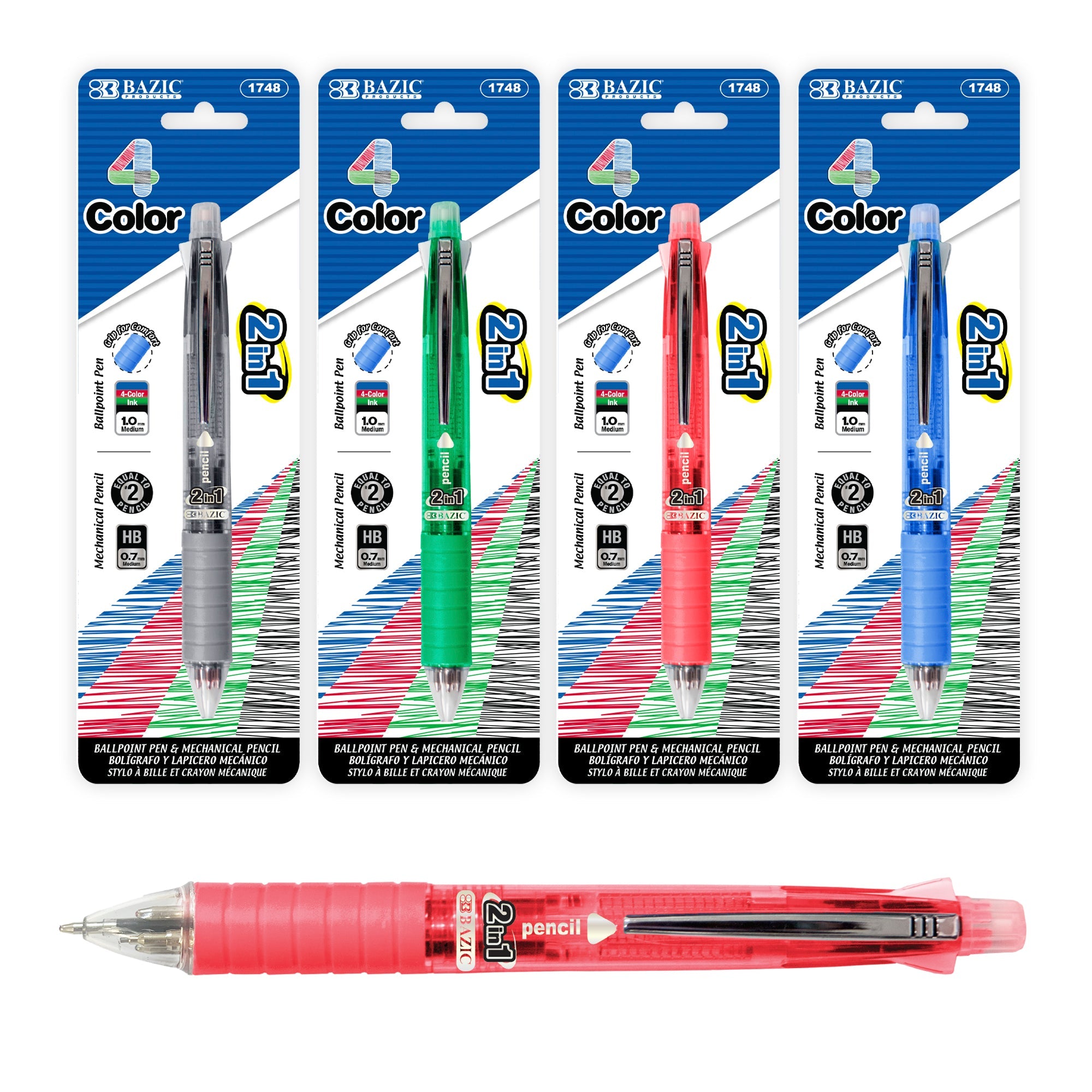 2-In-1 Mechanical Pencil & 4-Color Pen w/ Grip