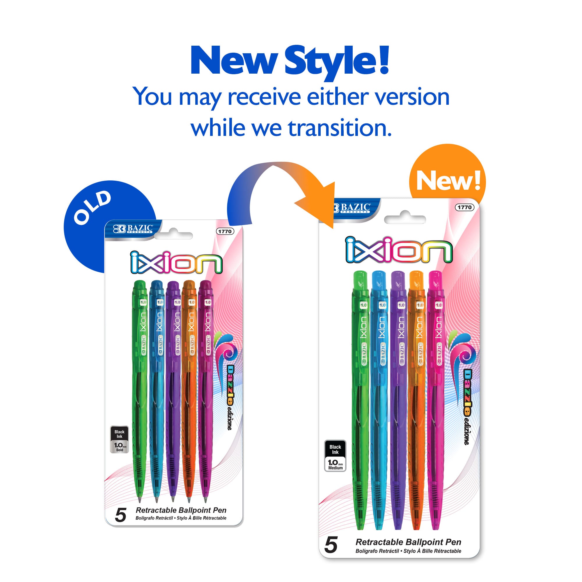 Ixion Black Color Retractable Pen (5/Pack)