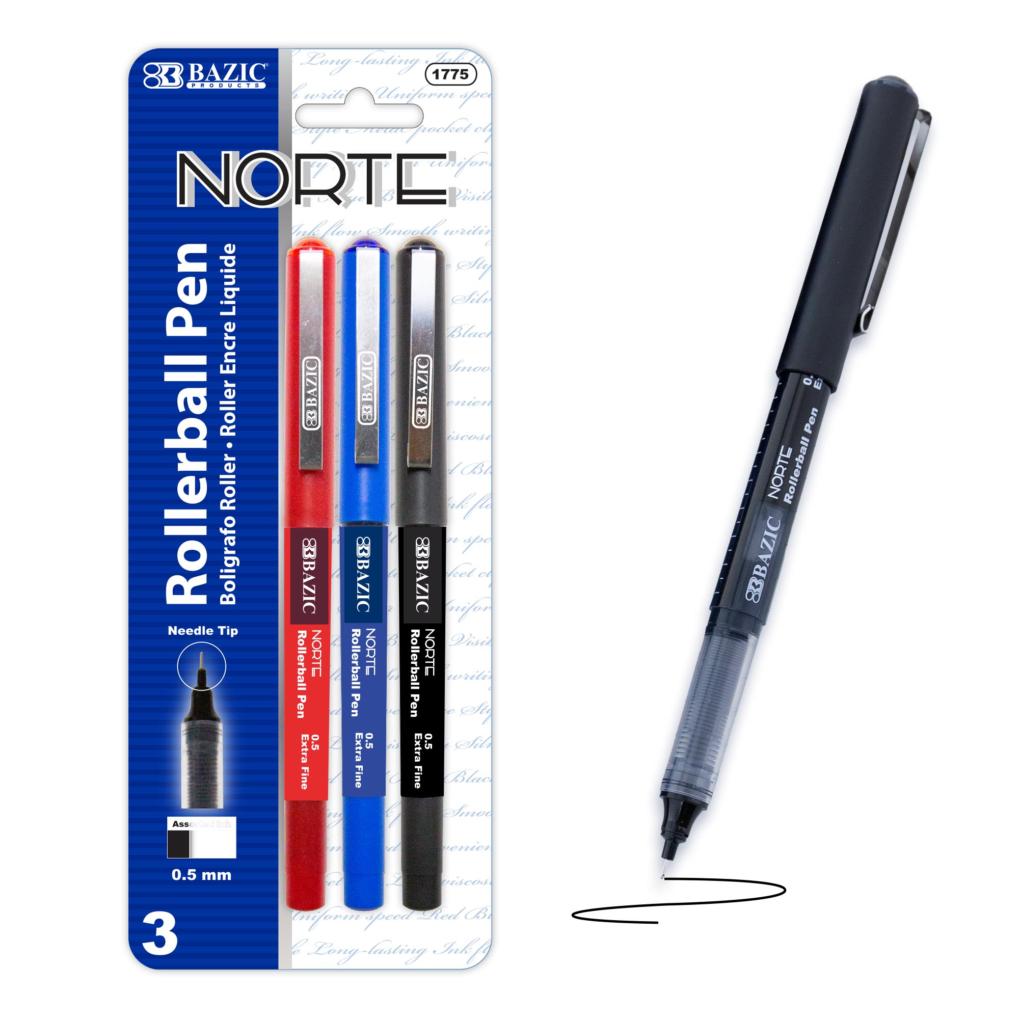 Norte Assorted Color Needle-Tip Rollerball Pen (3/Pack)