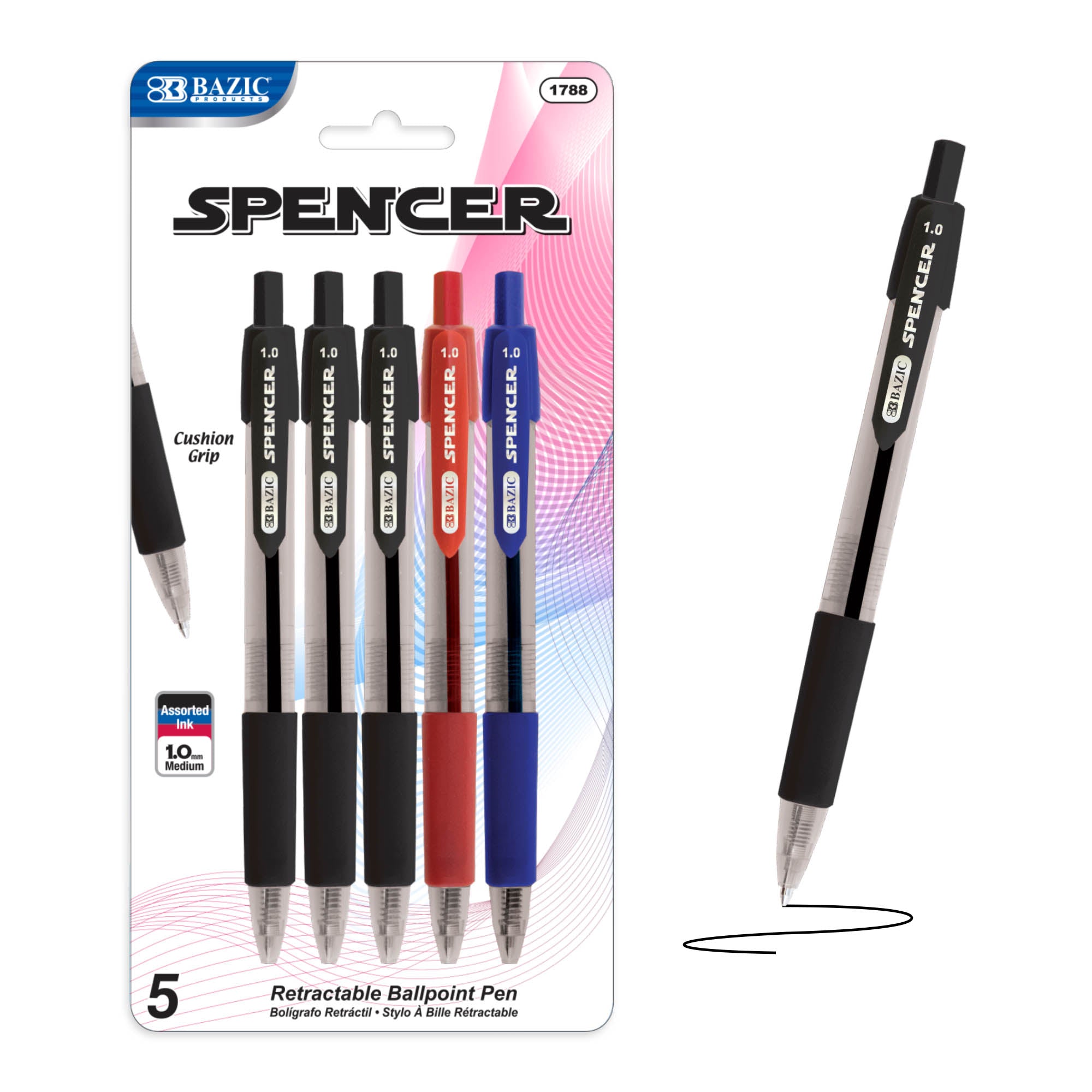 Spencer Assorted Color Retractable Pen Cushion Grip (5/Pack)
