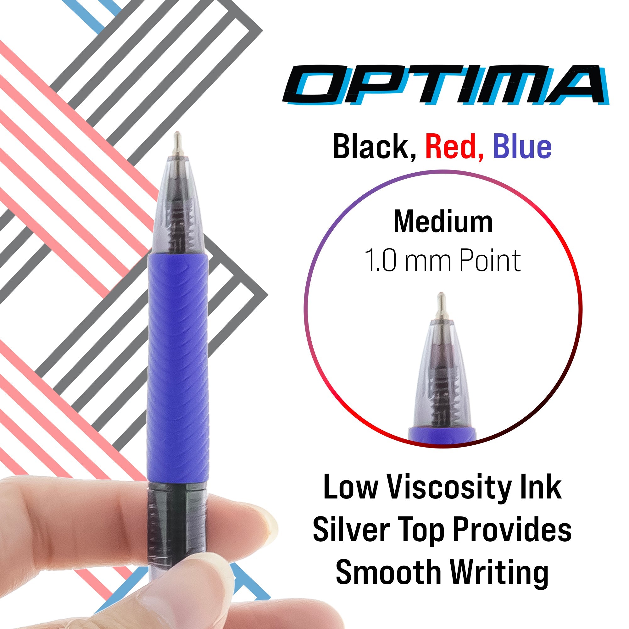 Optima Retractable Assorted Color Oil-Gel Ink (3/Pack)
