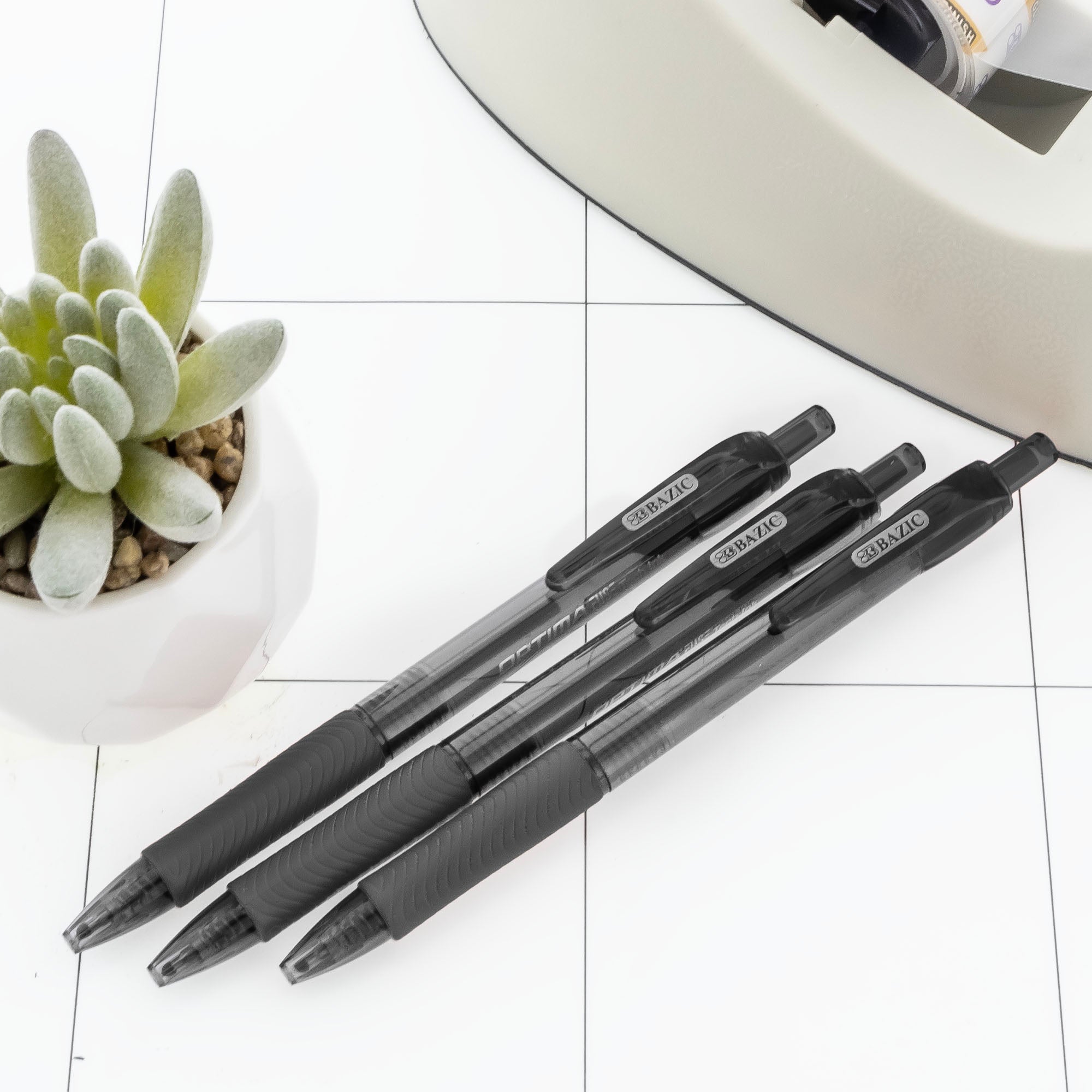 Optima Black Oil-Gel Ink Retractable Pen w/ Grip (3/Pack)