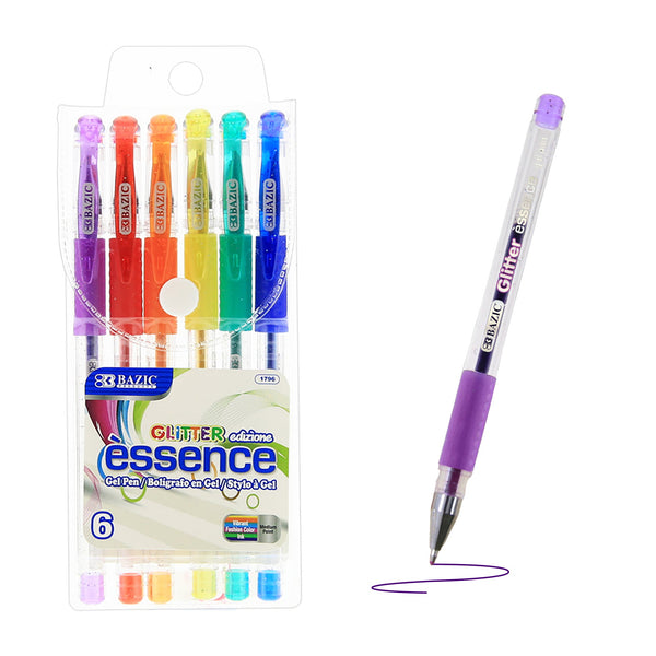 6 Glitter Color Essence Gel Pen w/ Cushion Grip