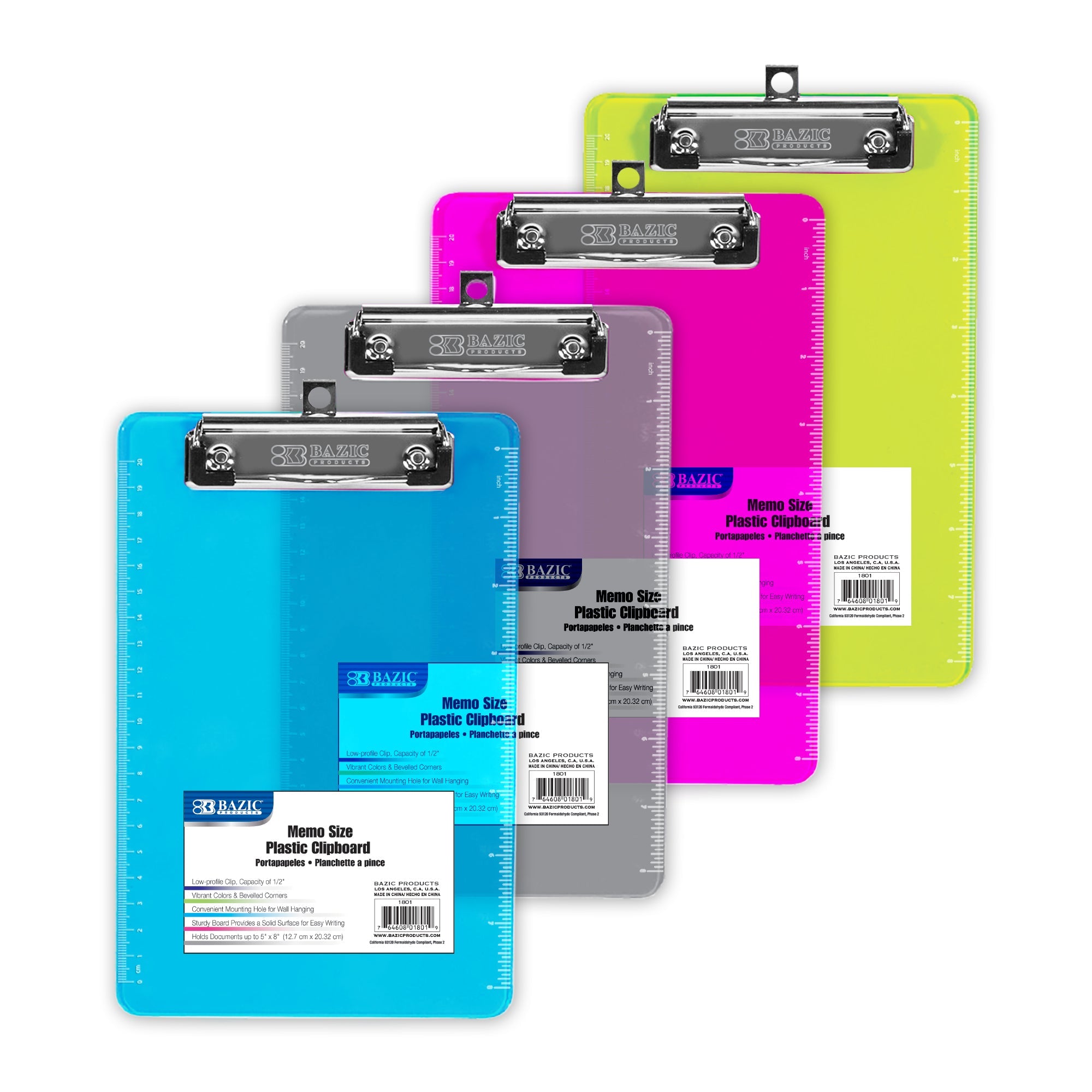 Plastic Clipboard Memo Size w/ Low Profile Clip