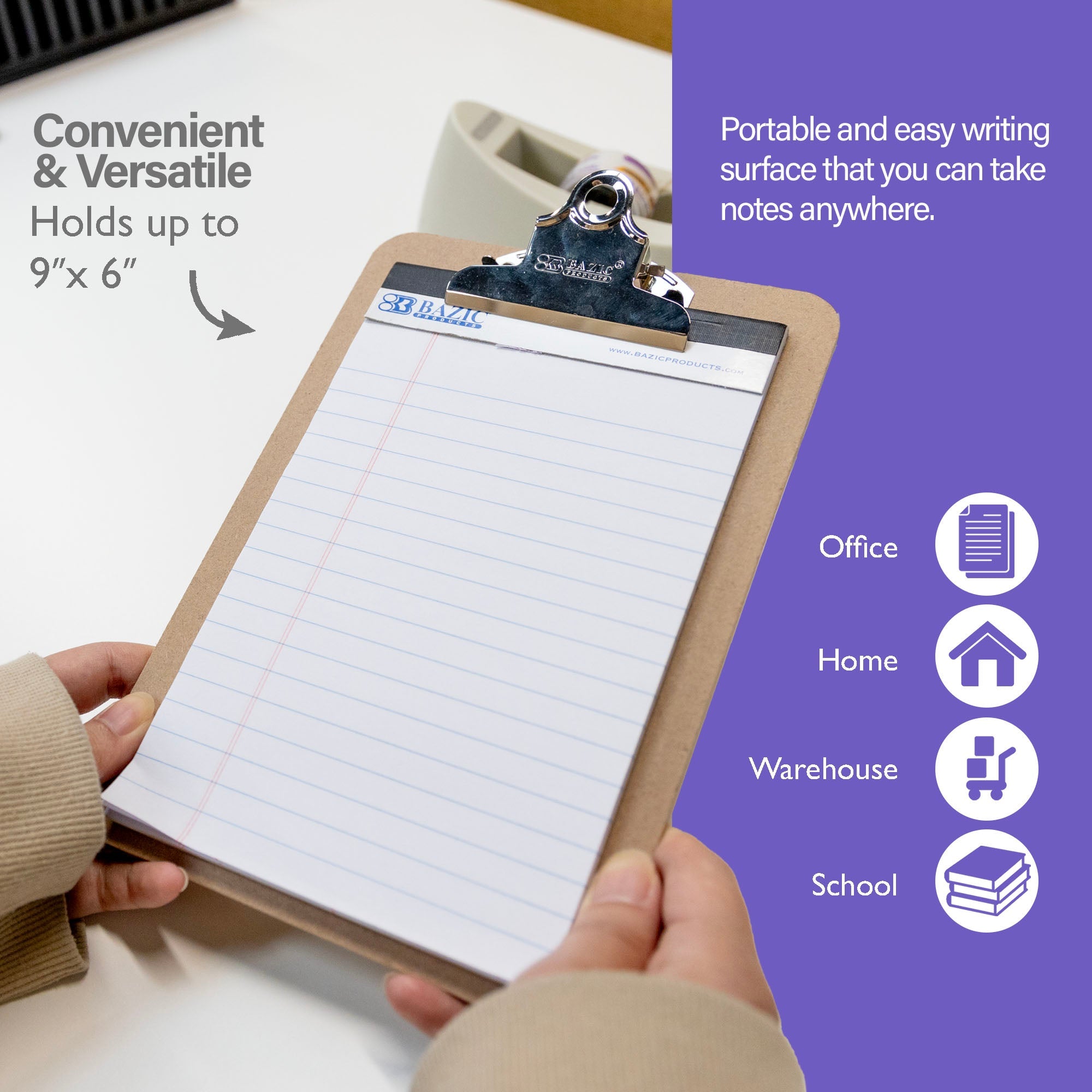 Hardboard Clipboard w/ Sturdy Spring Clip - Memo Size