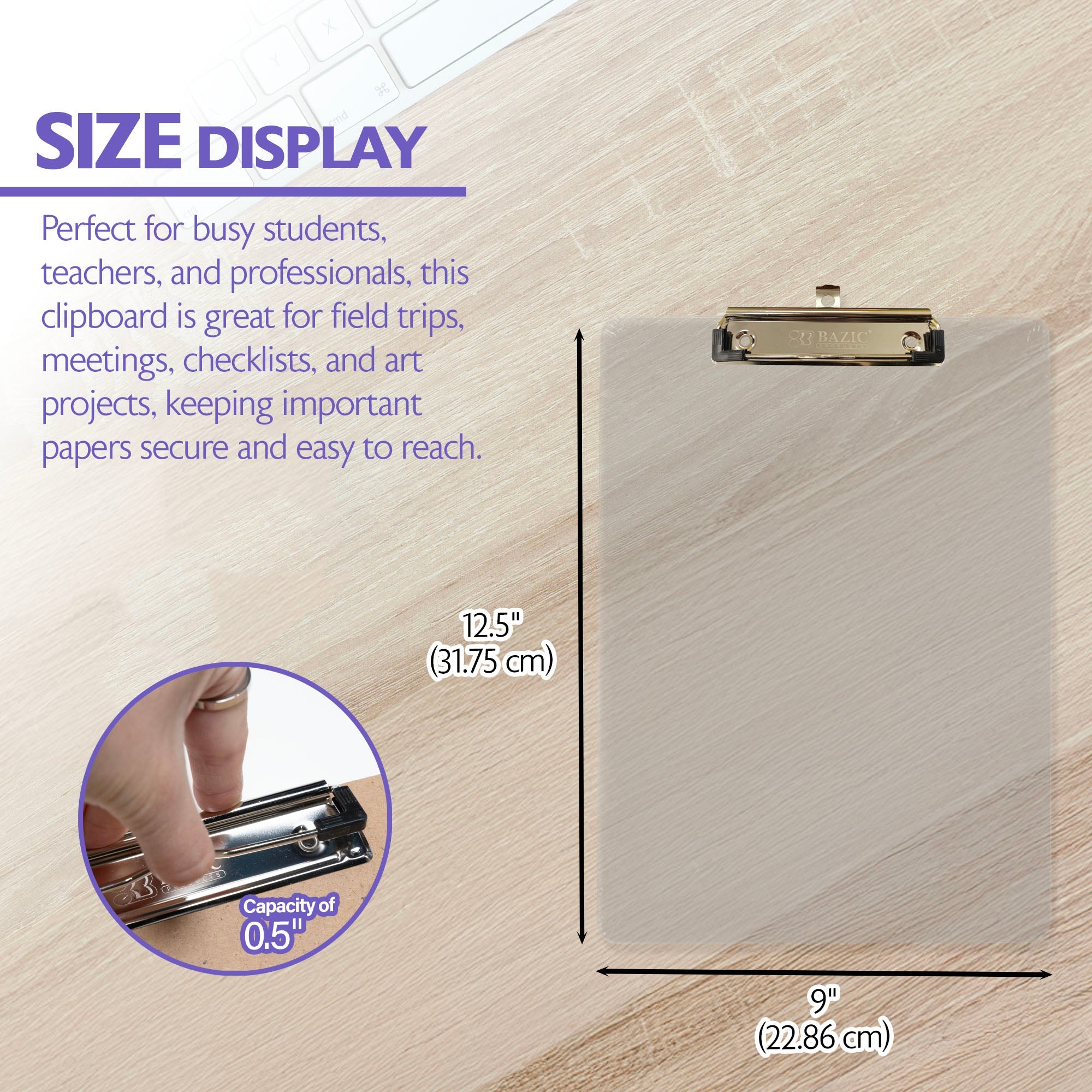 Standard Size Clear Plastic Clipboard w/ Low Profile Clip