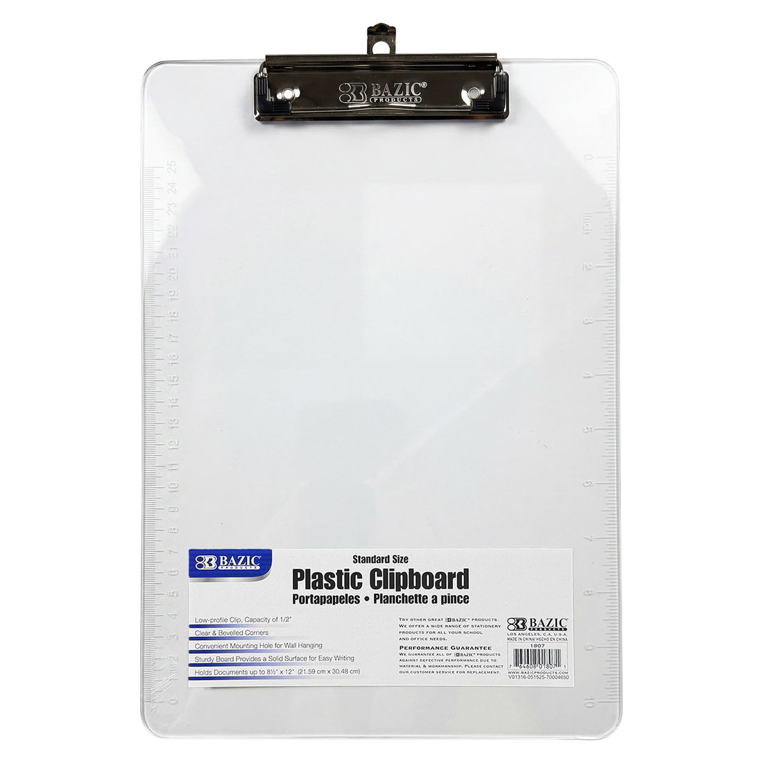 Standard Size Clear Plastic Clipboard w/ Low Profile Clip