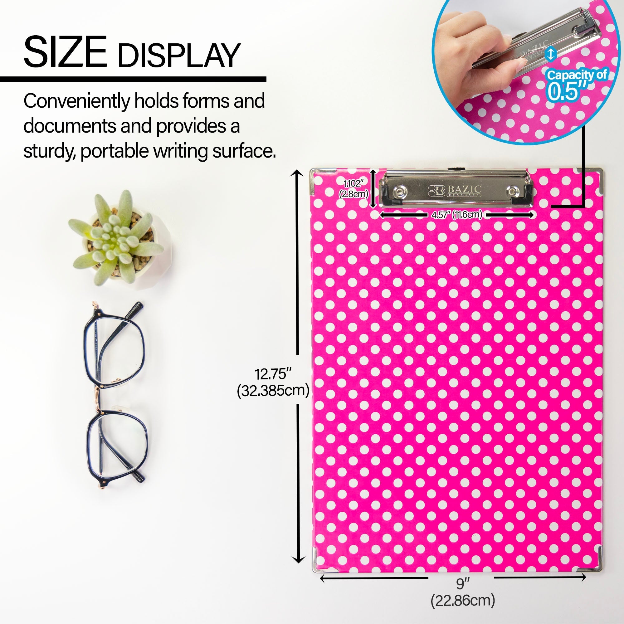 Paperboard Clipboard Polka Dot, Low Profile Clip