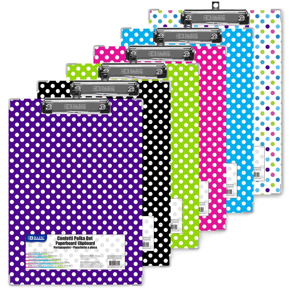 Paperboard Clipboard Polka Dot, Low Profile Clip