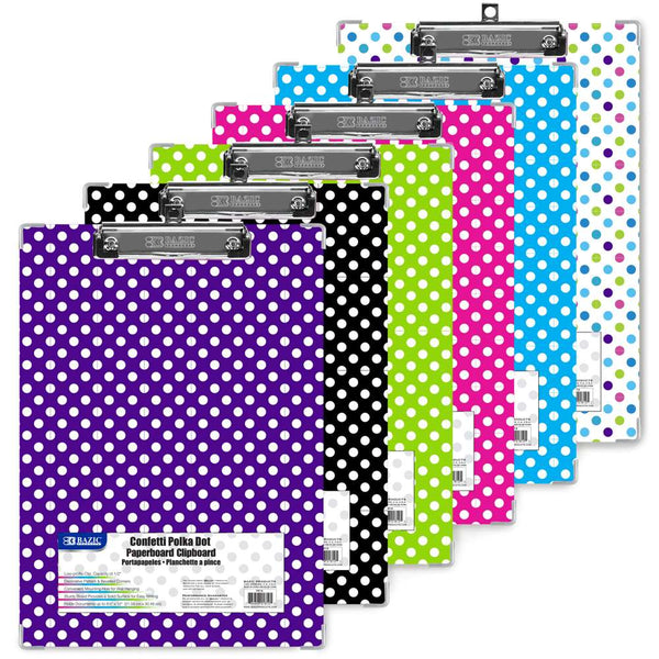 Standard Size Confetti Polka Dot Paperboard Clipboard w/ Low Profile Clip
