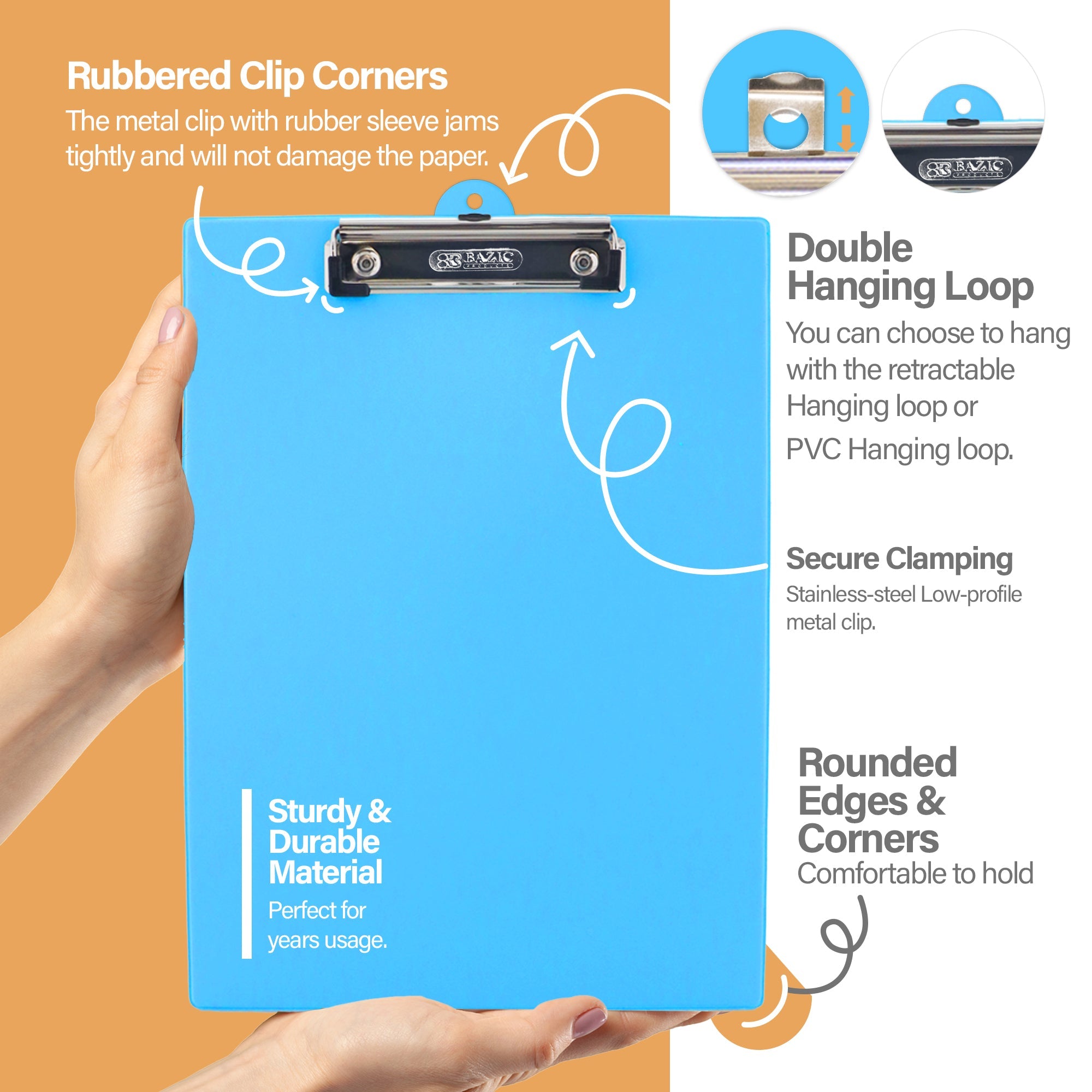 PVC Standard Clipboard Bright Color w/ Low Profile Clip