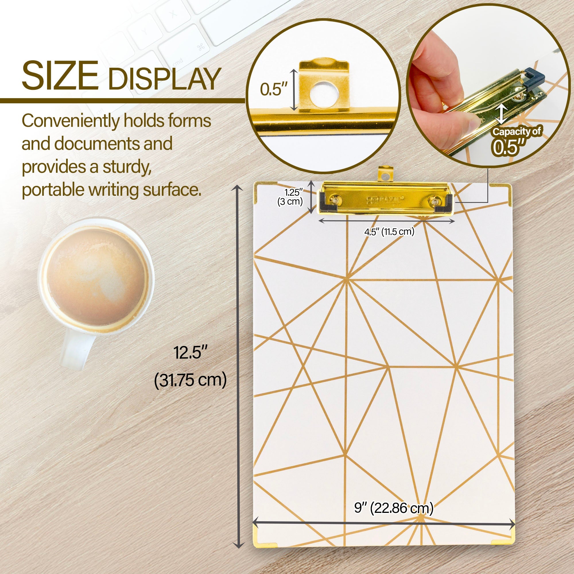 Paperboard Clipboard Geometric Gold Low Profile Clip