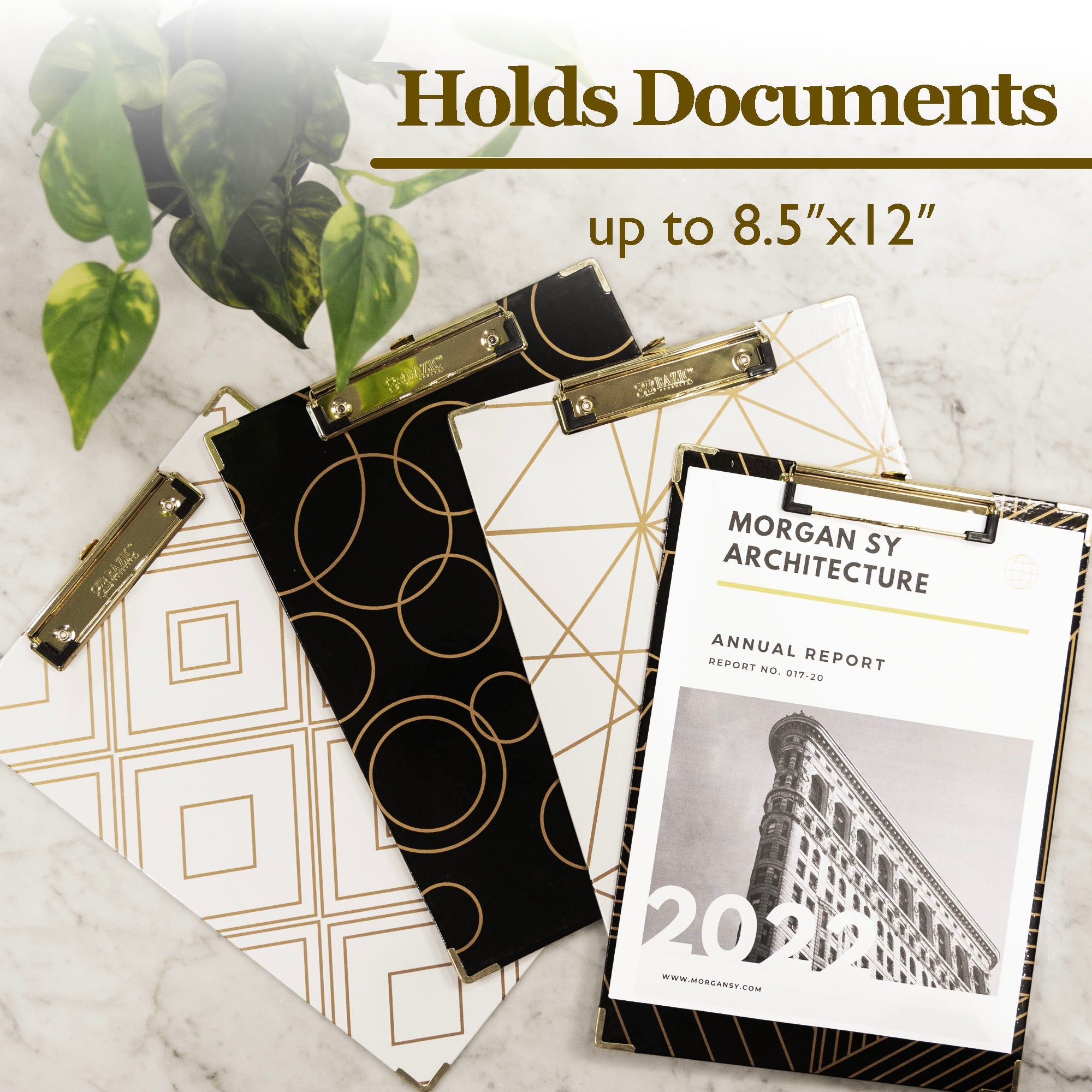 Paperboard Clipboard Geometric Gold Low Profile Clip