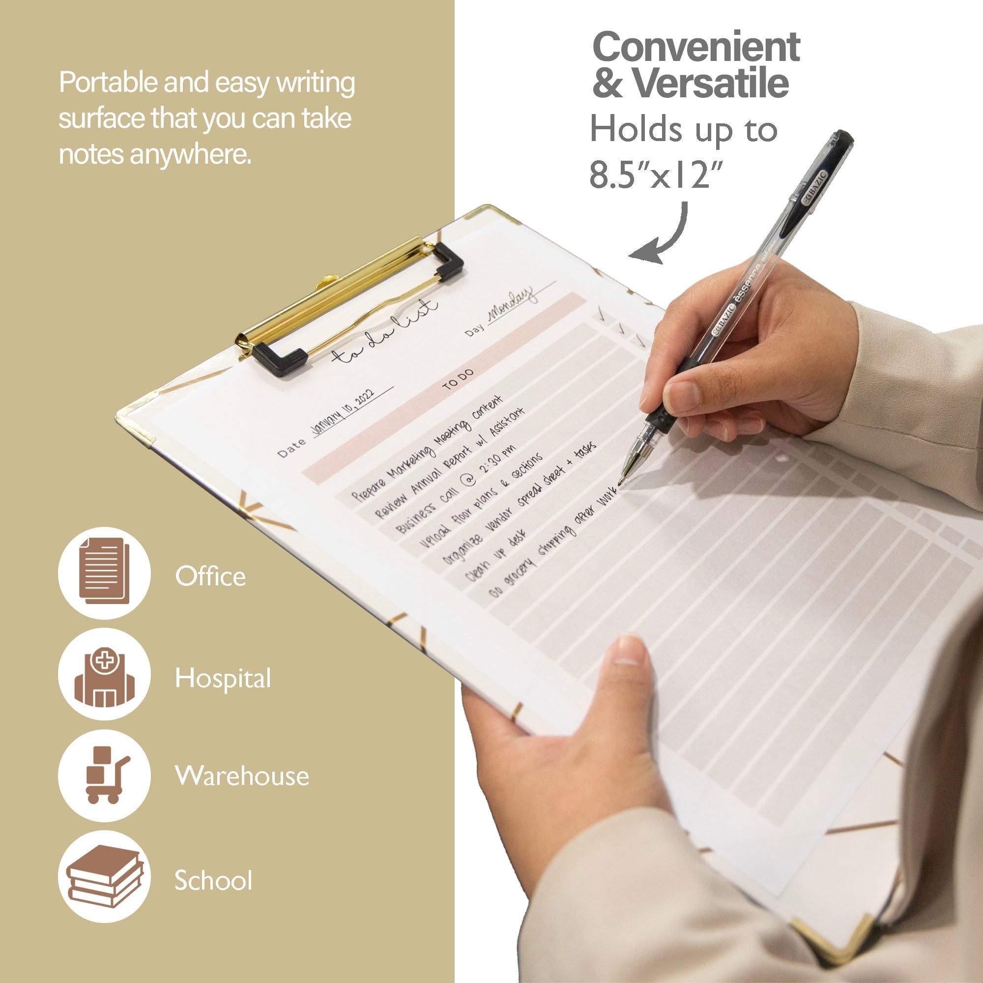 Paperboard Clipboard Geometric Gold Low Profile Clip