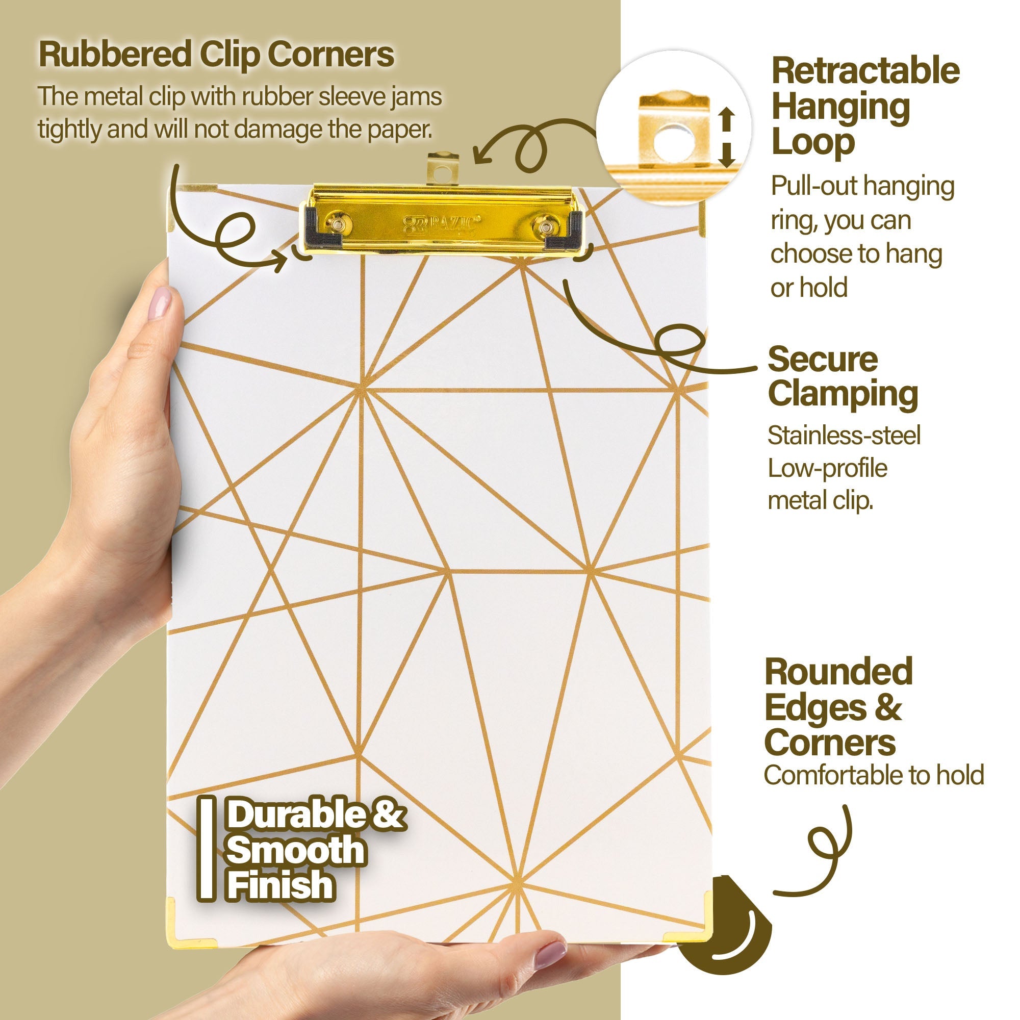 Paperboard Clipboard Geometric Gold Low Profile Clip