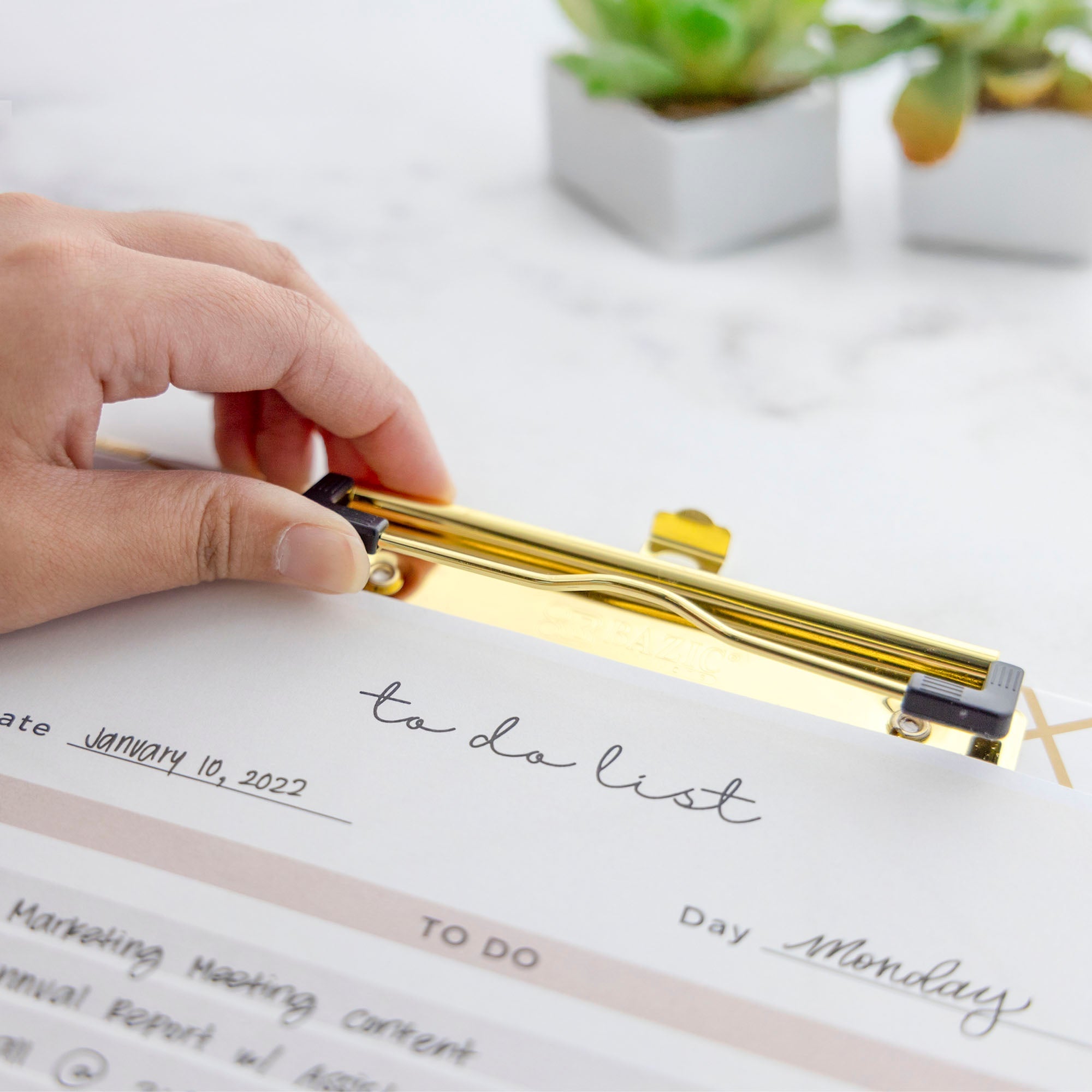 Paperboard Clipboard Geometric Gold Low Profile Clip