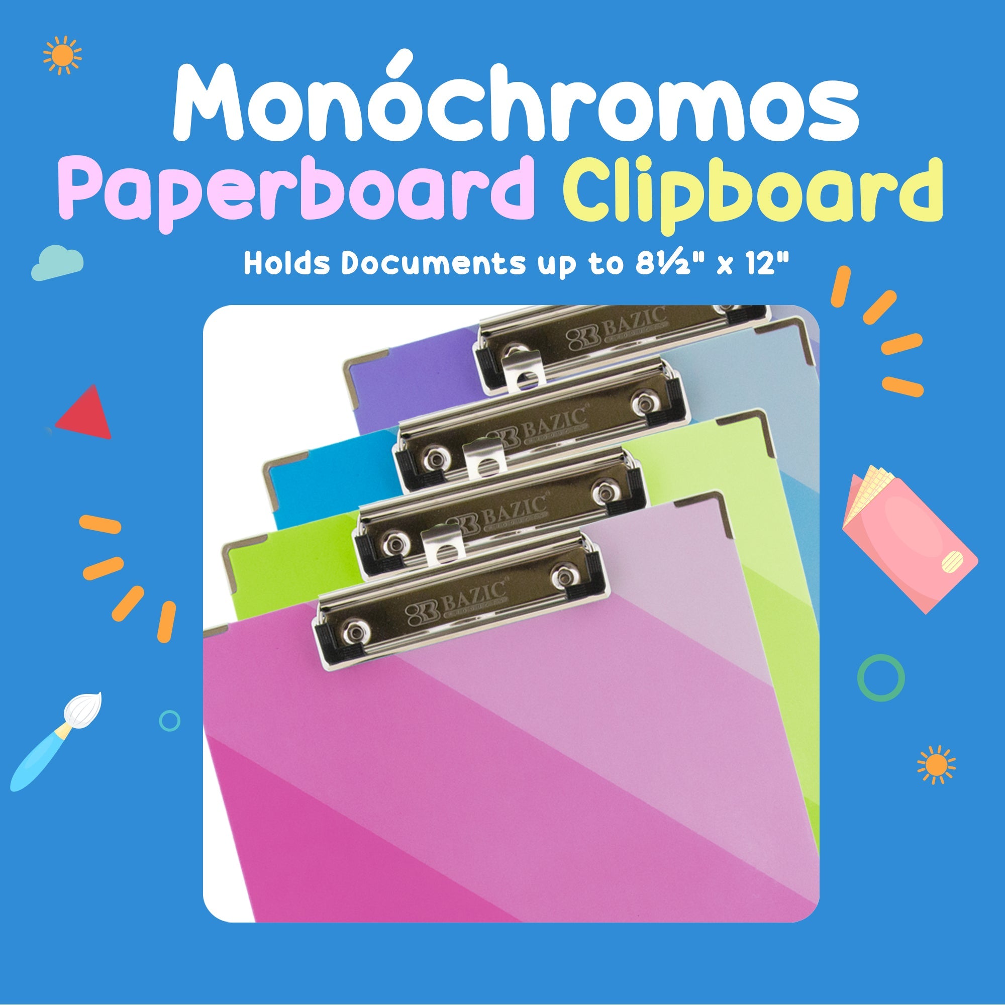 Paperboard Clipboard Letter Size Gradient, Low Profile Clip