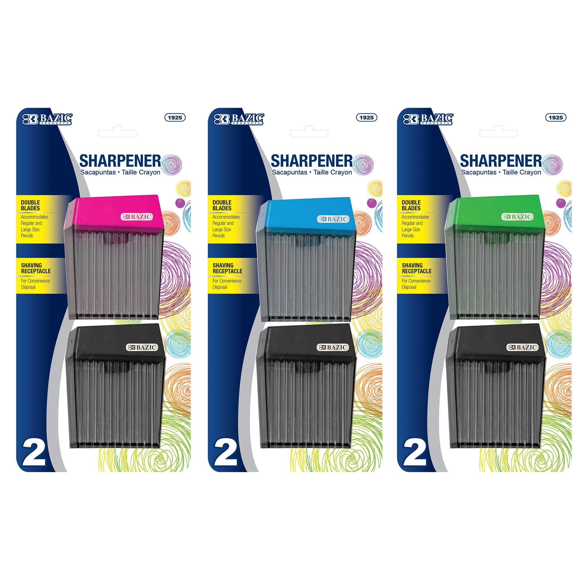 BAZIC Harper Dual Hole Square Sharpener w/ Receptacle (2/Pack