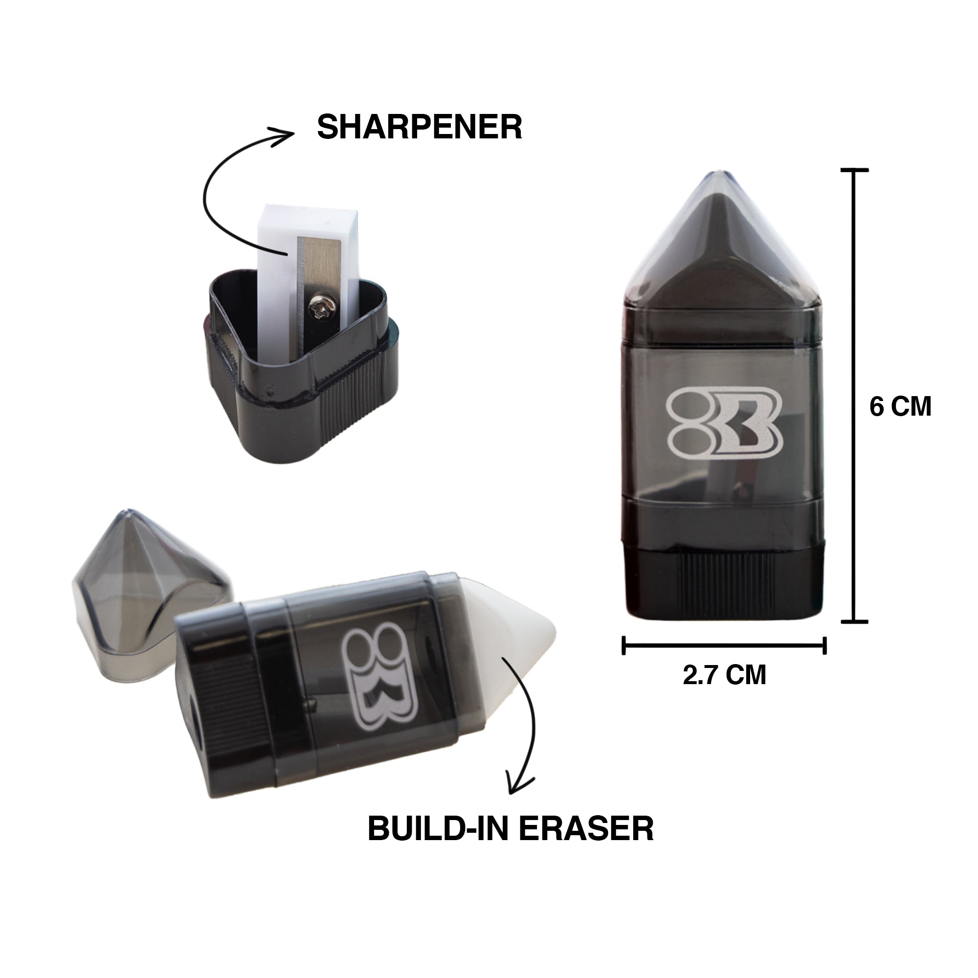 Rex Sharpener w/ Receptacle + Eraser (2/Pack)