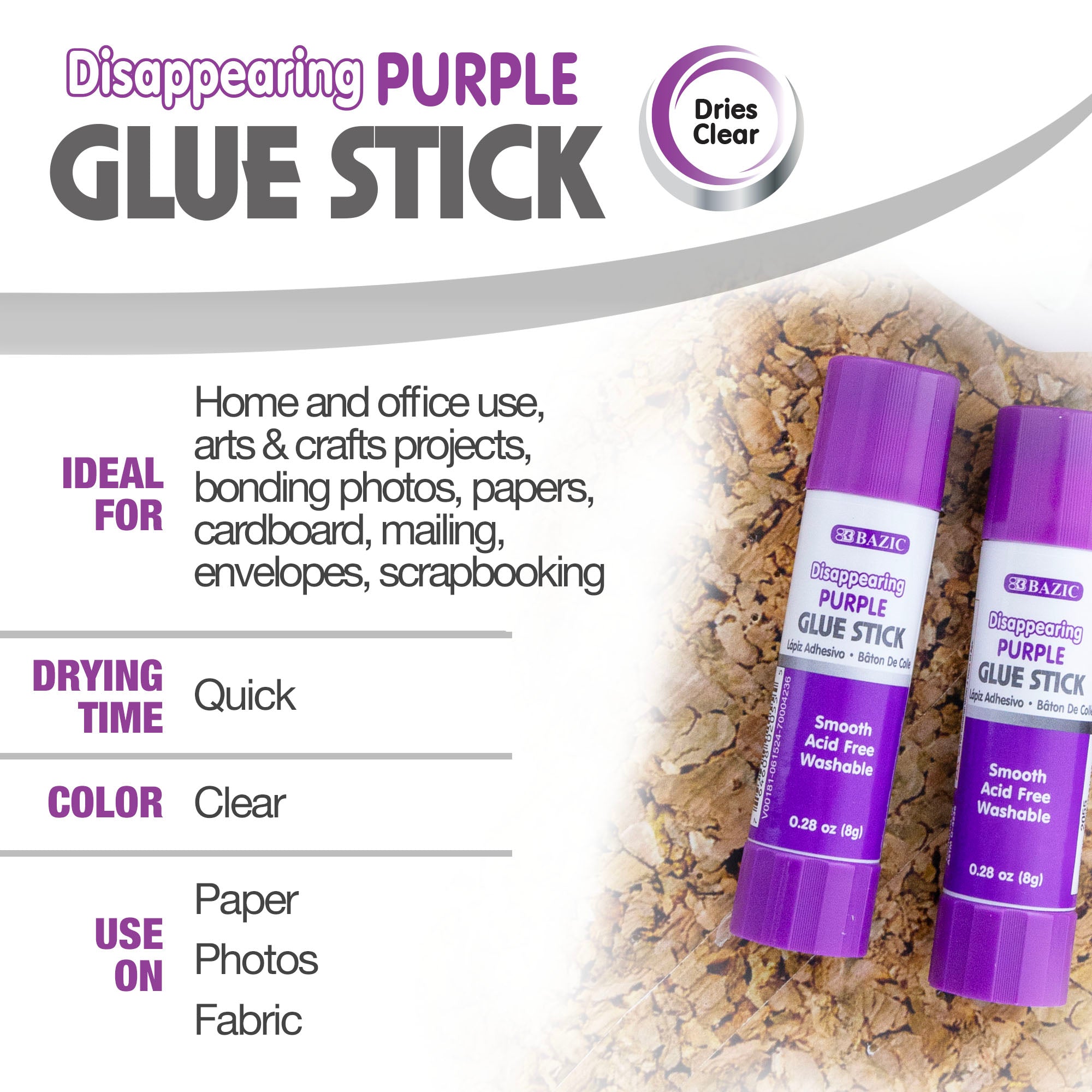 Glue Stick Washable Disappearing Purple 0.28 oz (8g)(4/Pack)
