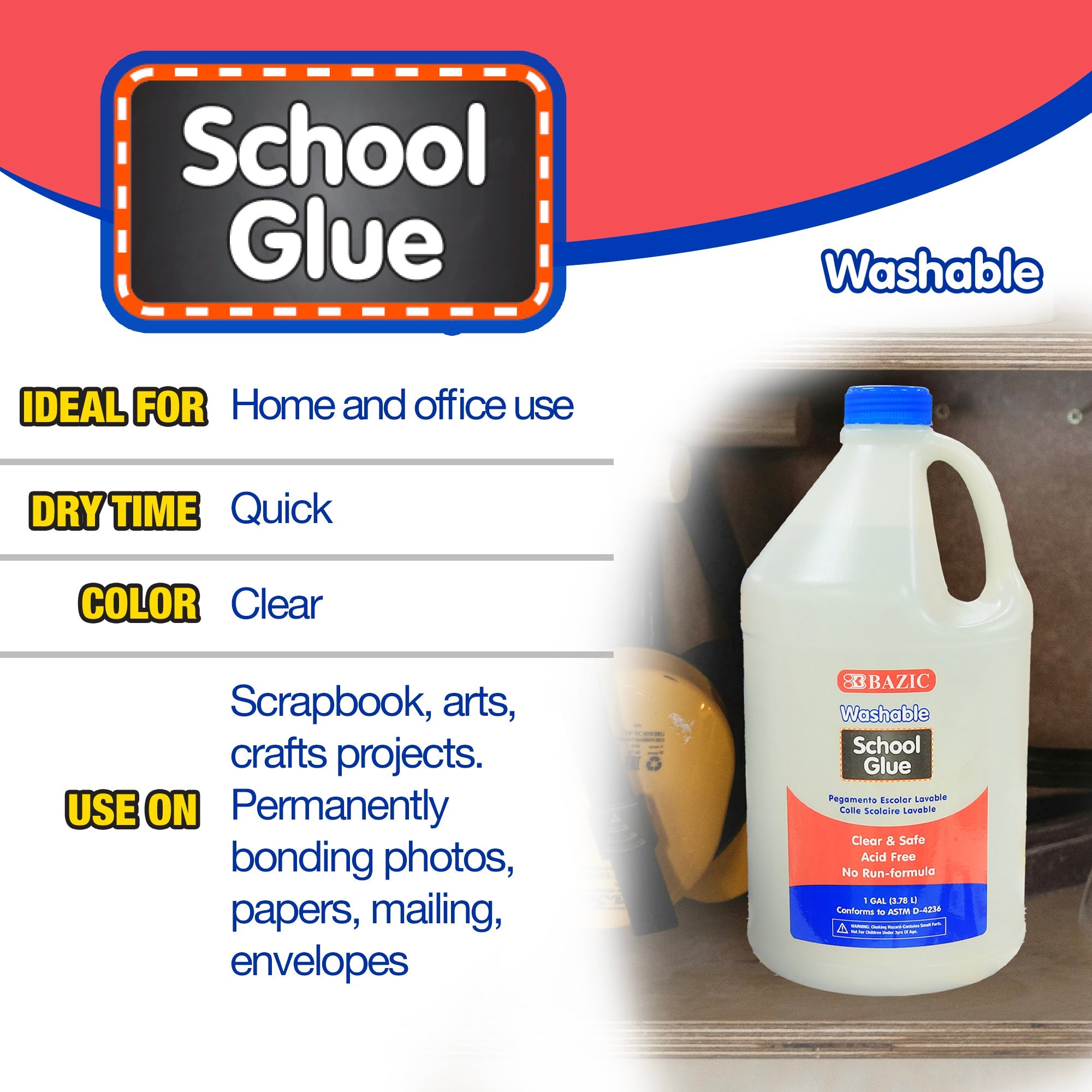 Clear Washable School Glue 1 Gallon