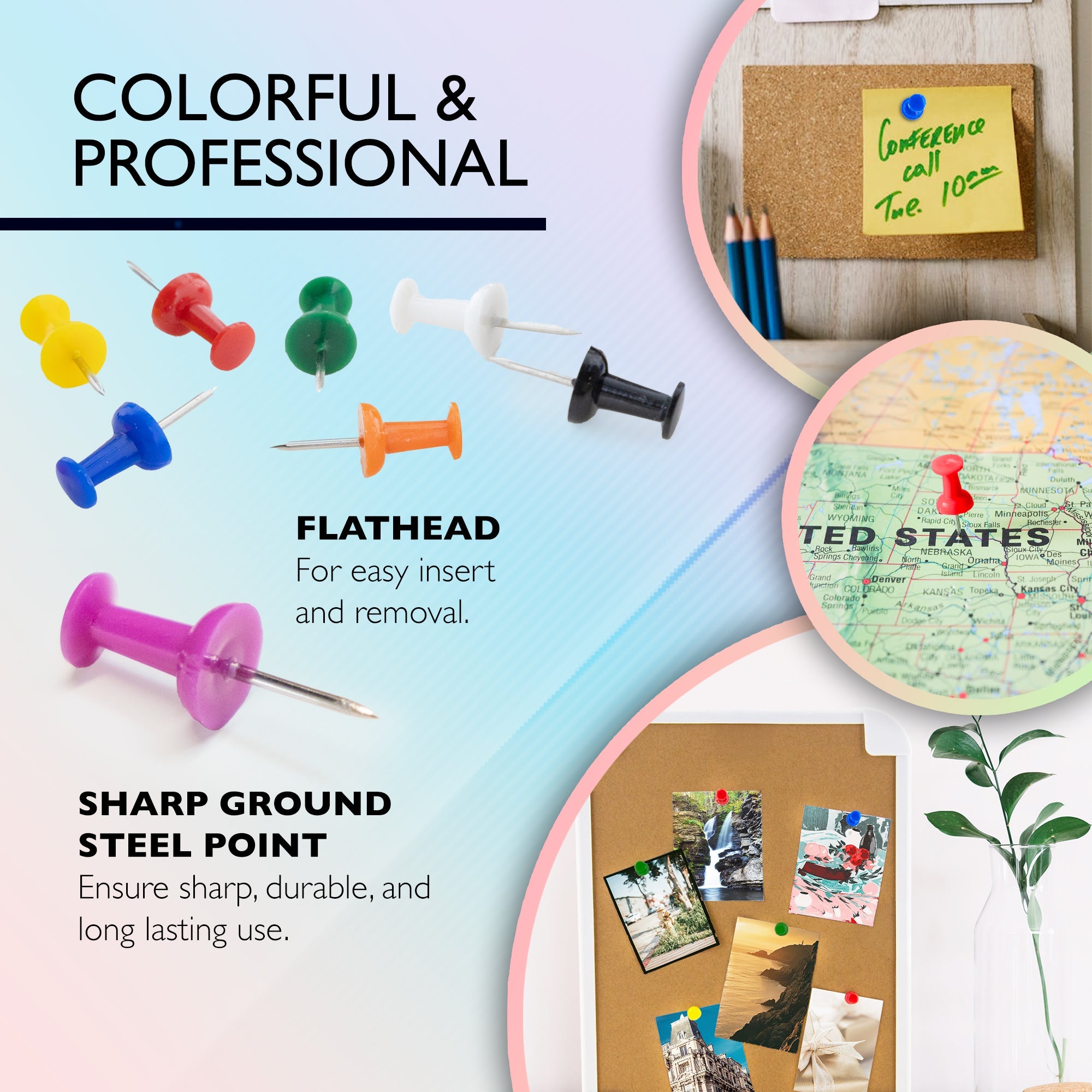 Push Pins Assorted Color (100/Pack)