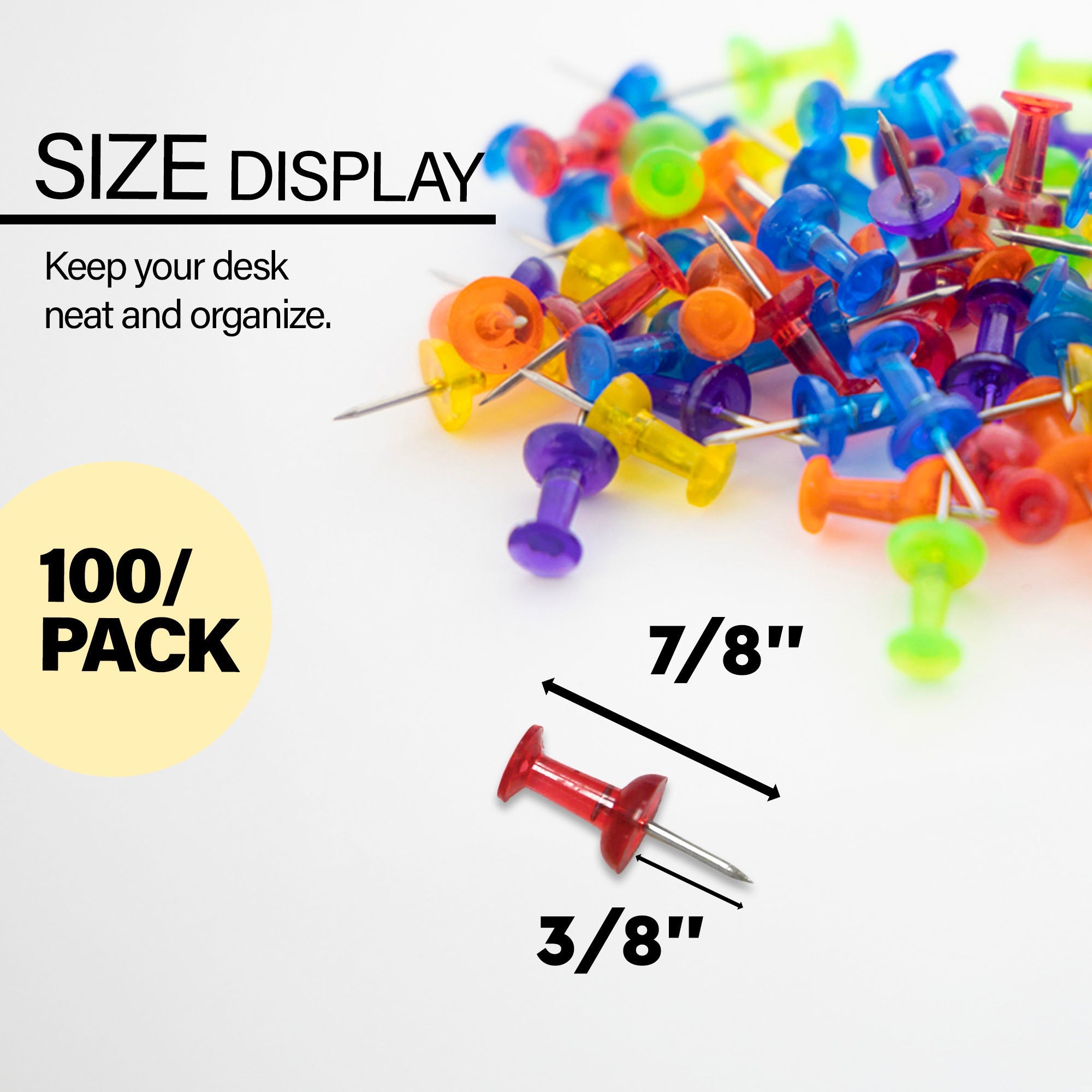 Push Pins Assorted Transparent Color (100/Pack)