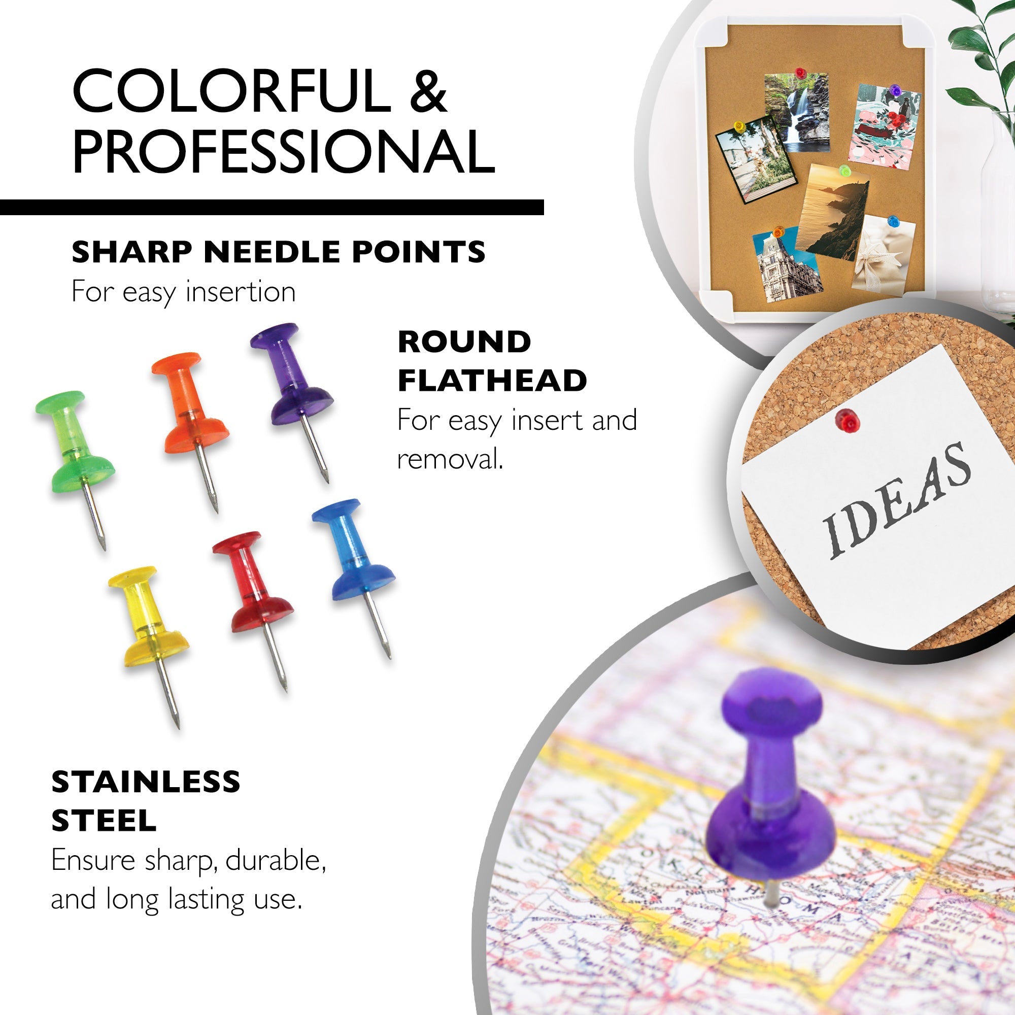 Push Pins Assorted Transparent Color (100/Pack)
