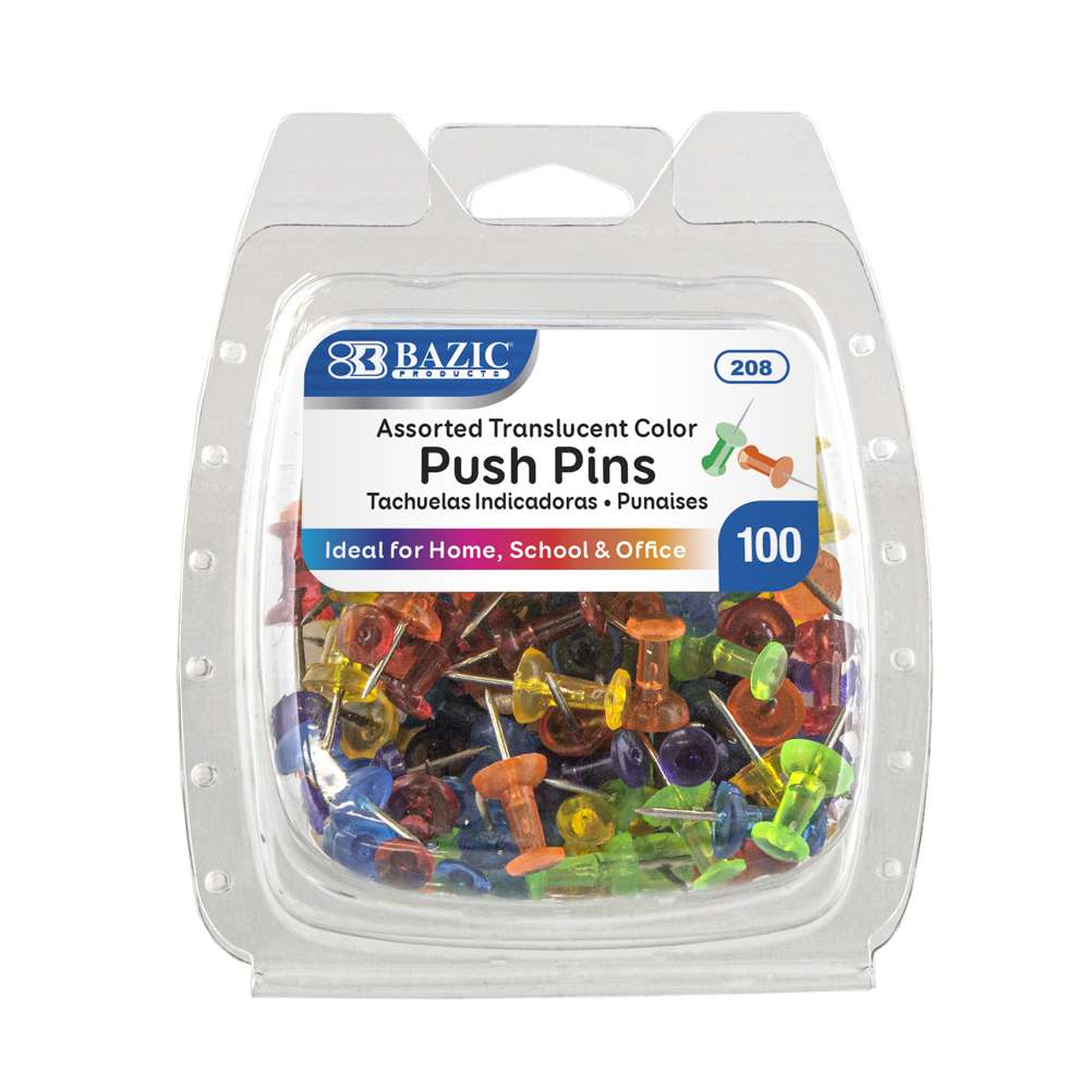 Push Pins Assorted Transparent Color (100/Pack)