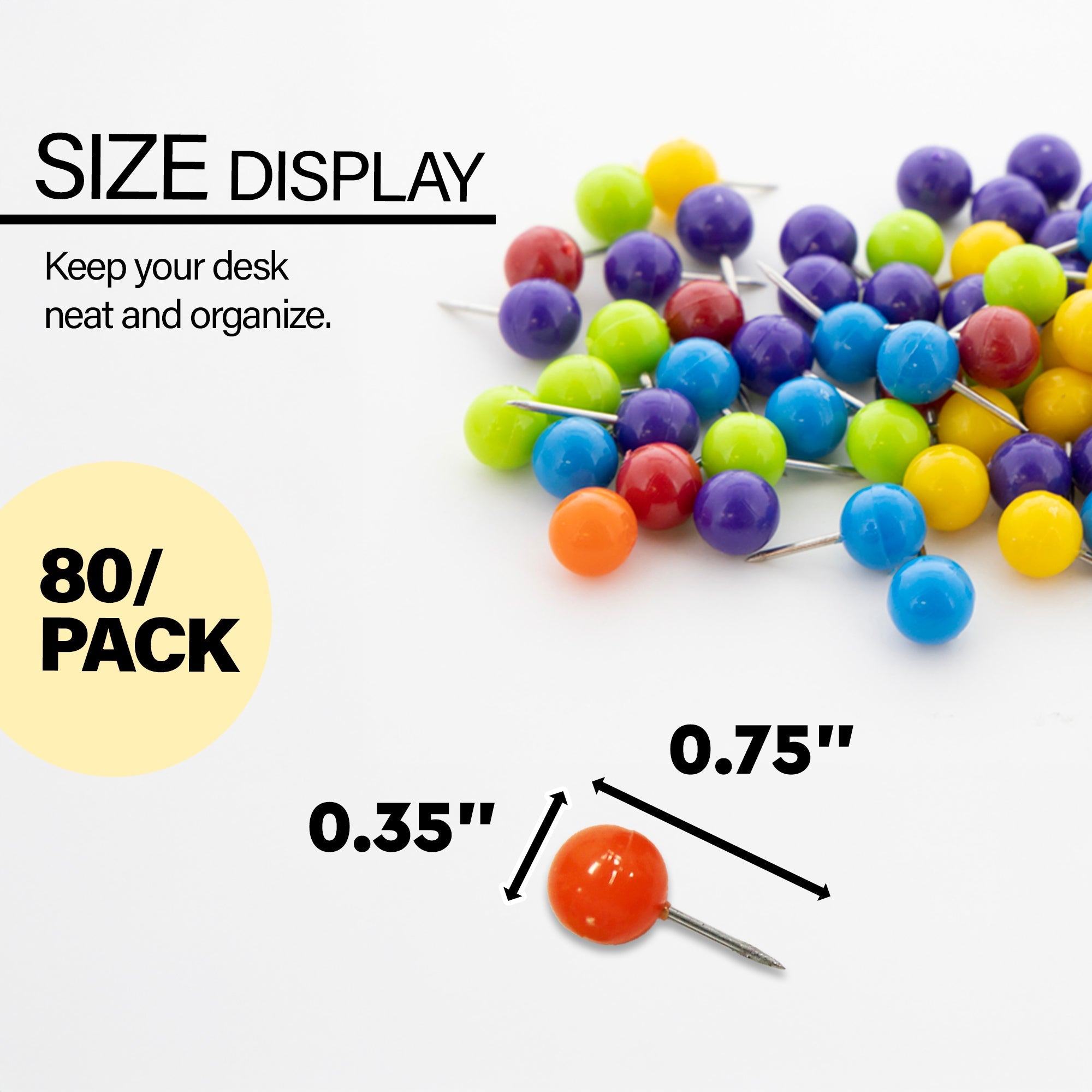 Push Pins Round Assorted Color (80/Pack)