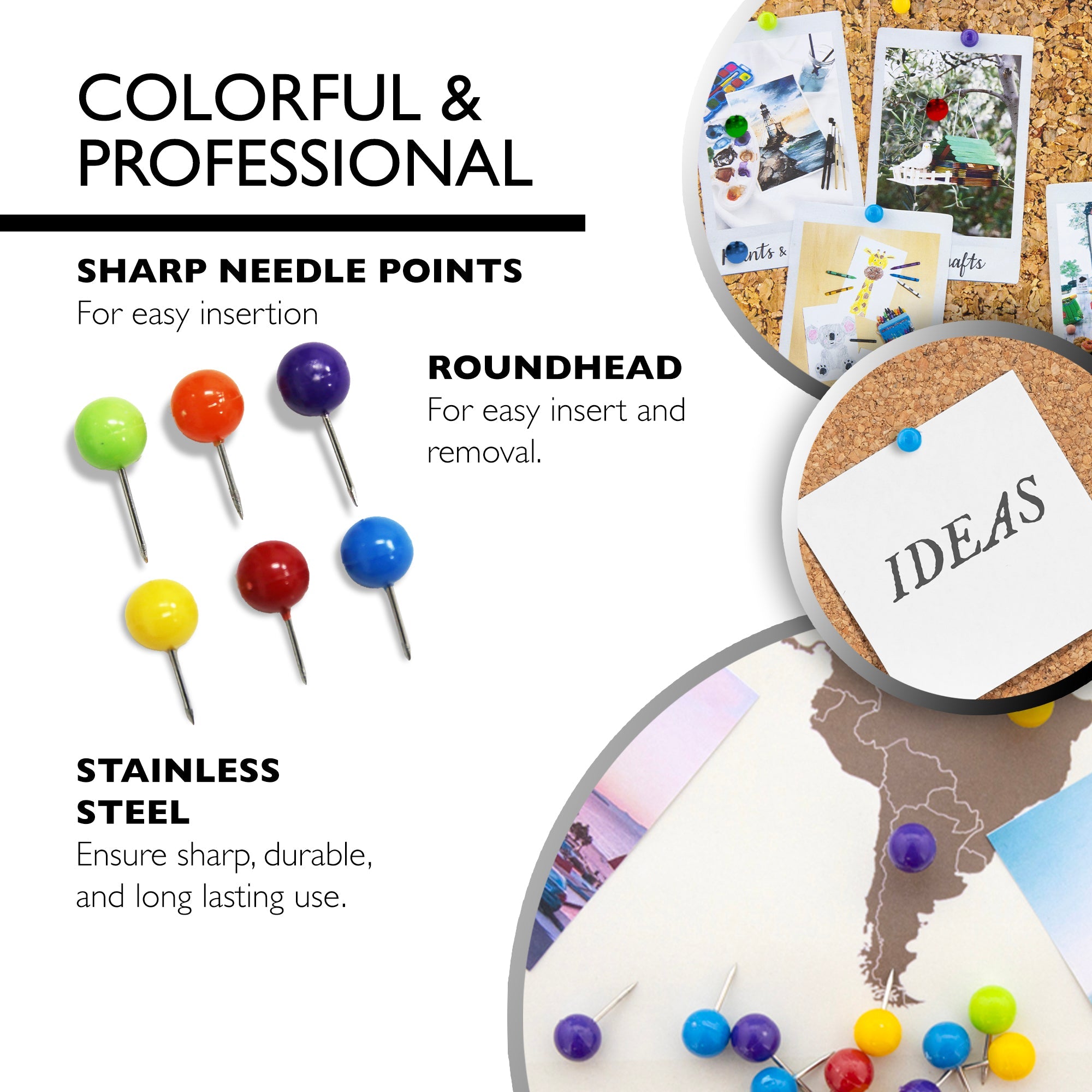 Push Pins Round Assorted Color (80/Pack)