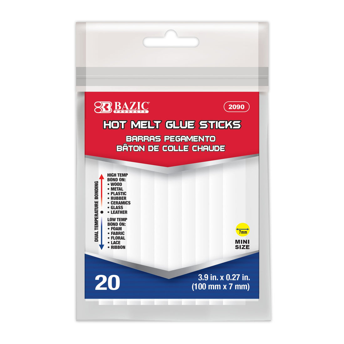3.9" x 0.27" Dual Temp. Mini Hot Melt Glue Sticks (20/Bag)