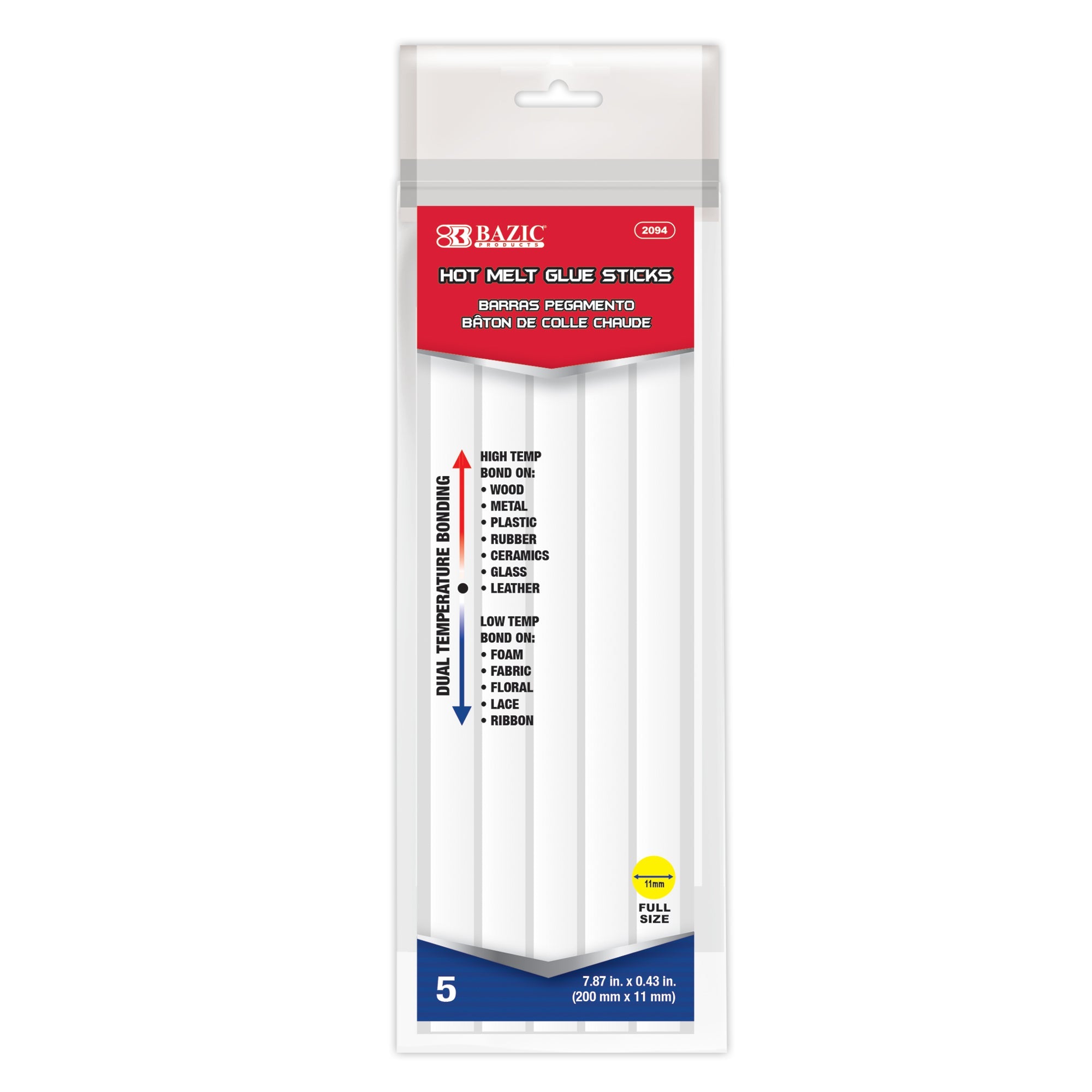 Hot Melt Glue Sticks Dual Temp. Full 7.87" x 0.43" (5/Box)