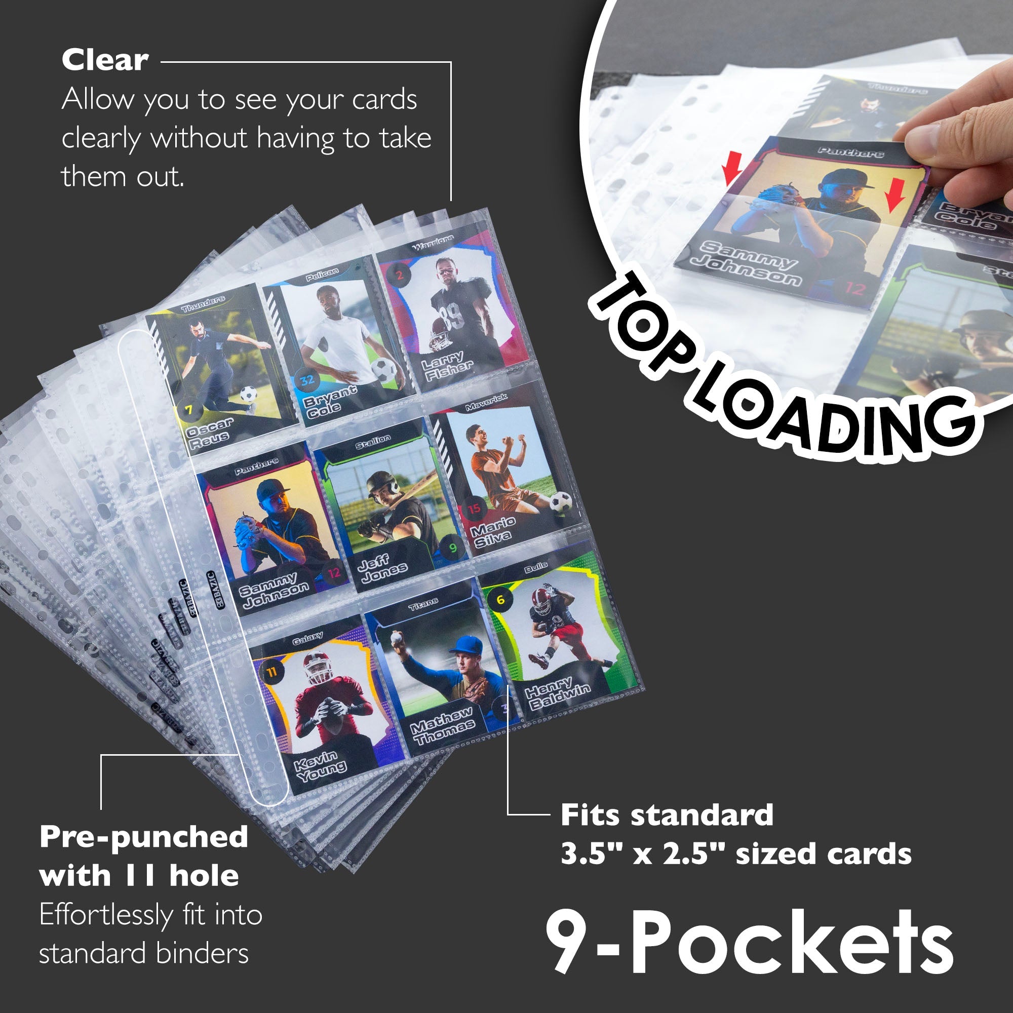 Trading Card Holders Top Loading 9-Pockets (100/Pack)