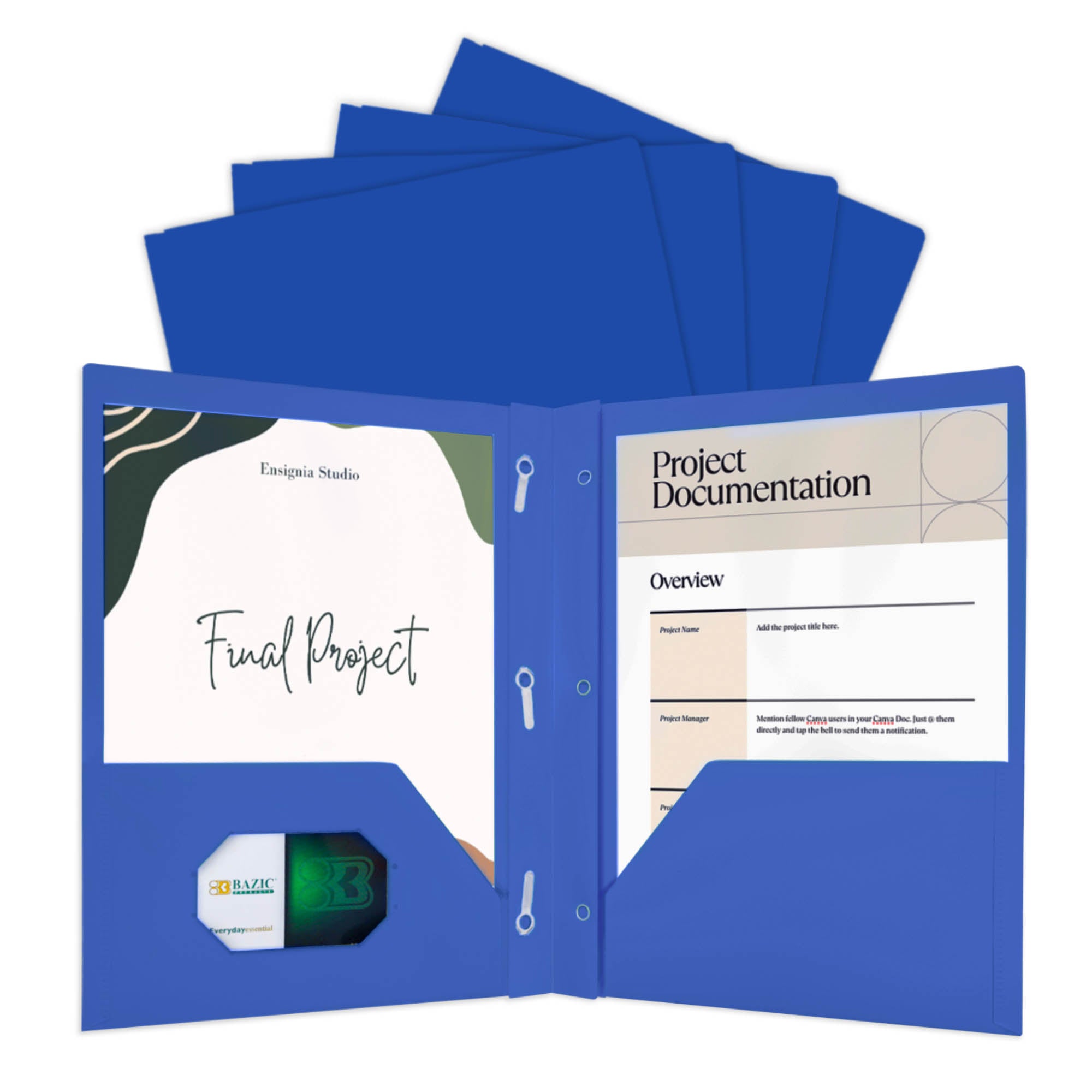 Poly 2-Pockets Portfolio - Blue Color w/ 3-Prong Fastener