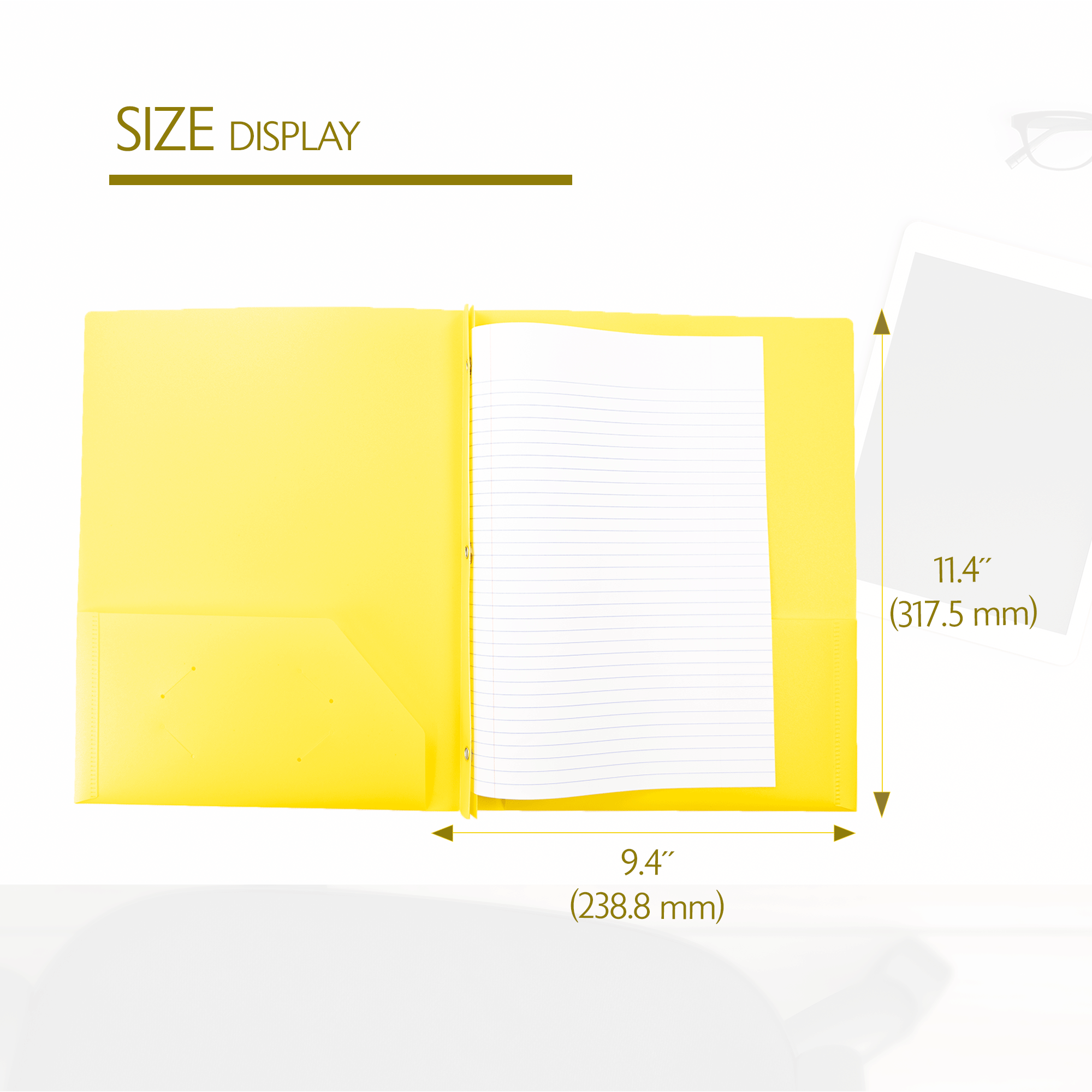 Poly 2-Pockets Portfolio - Yellow Color w/ 3-Prong Fastener
