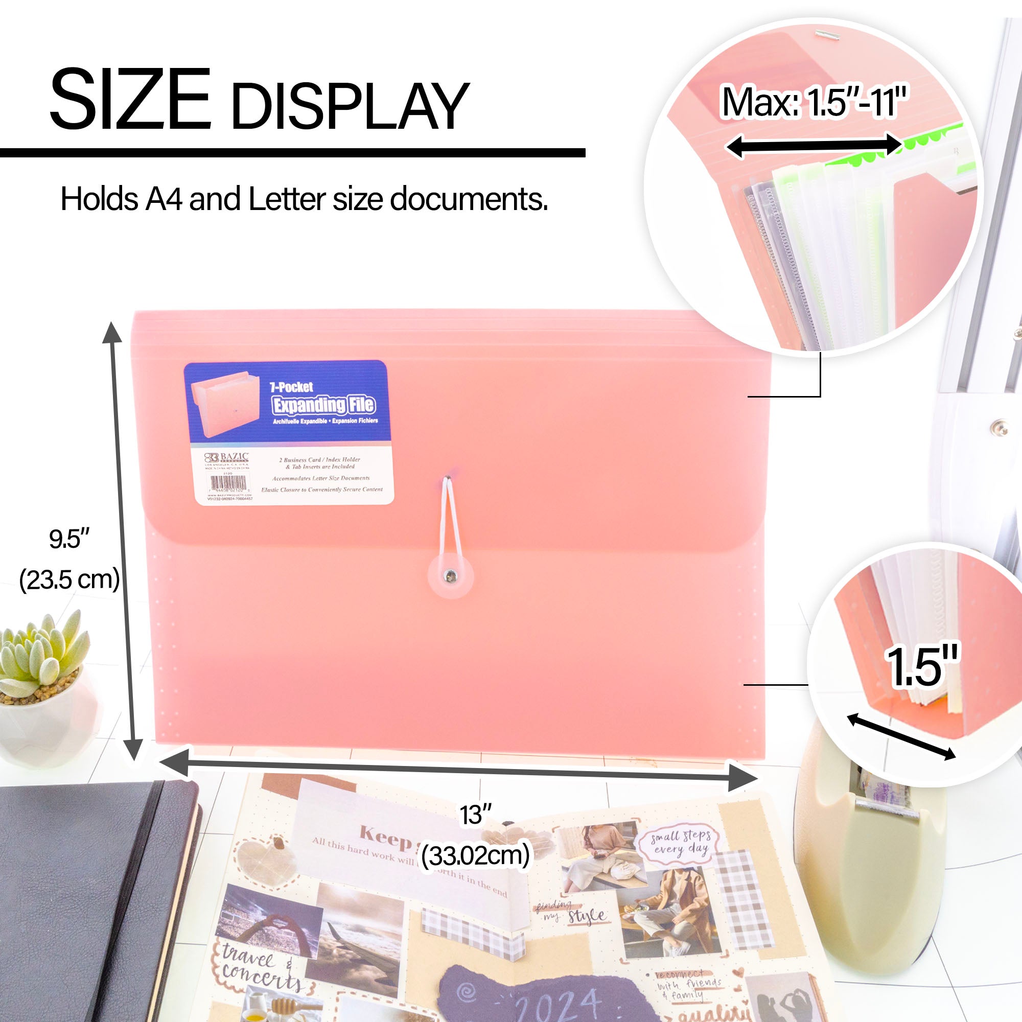 BAZIC Pastel Edition 7-Pocket A4/Letter Size Poly Expanding File