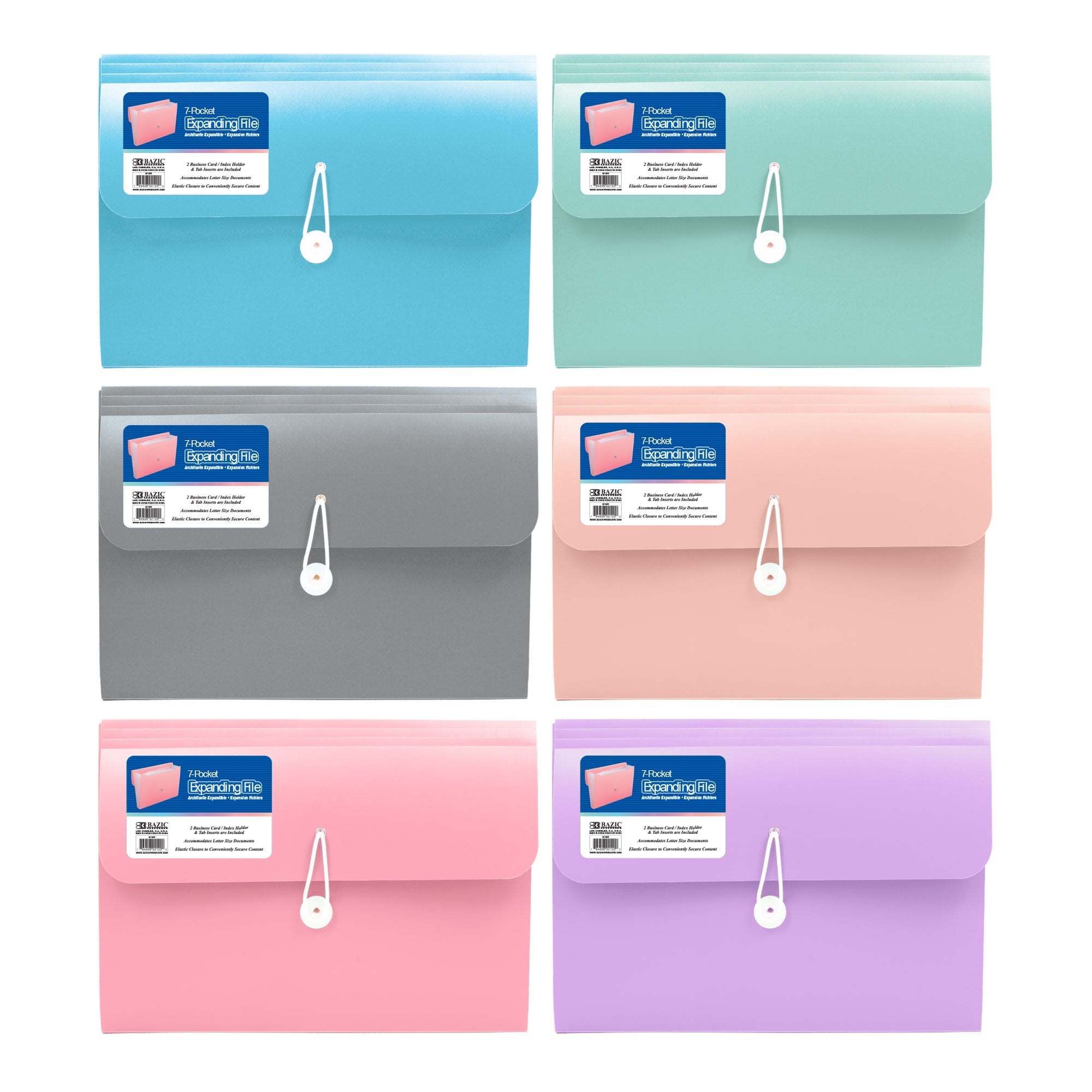 BAZIC Pastel Edition 7-Pocket A4/Letter Size Poly Expanding File