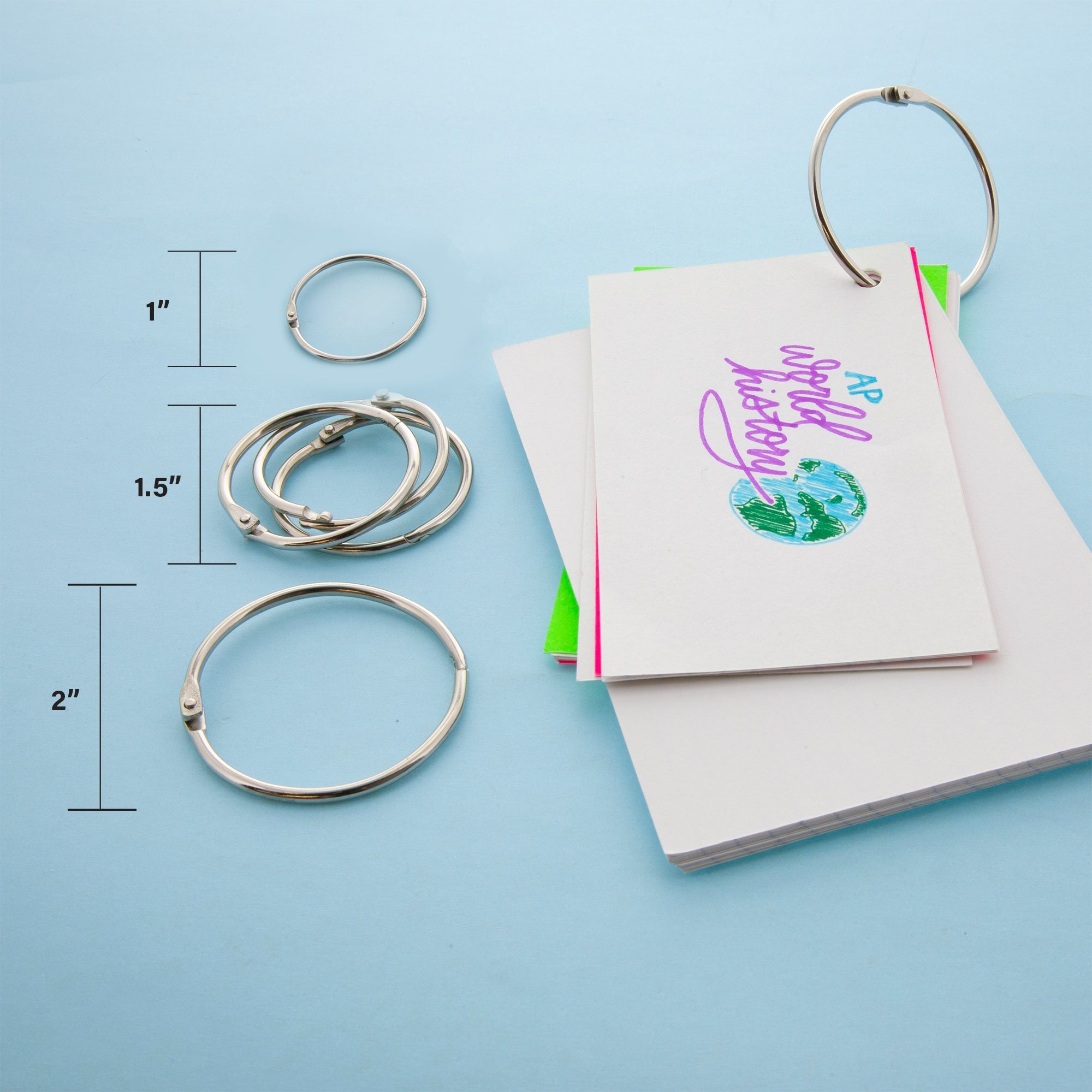 Assorted Size Metal Book Rings (10/Pack)