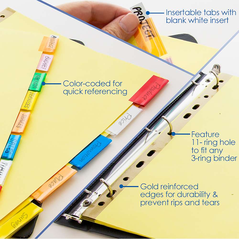 Paper Dividers w/ 8-Insertable Color Tabs