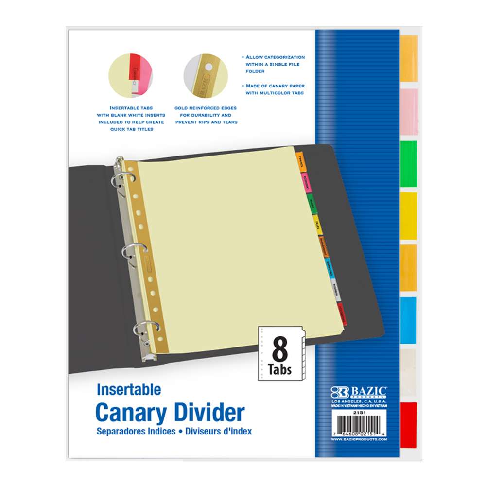 Paper Dividers w/ 8-Insertable Color Tabs