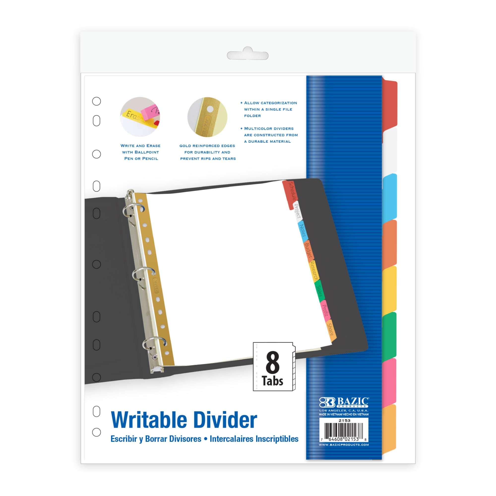 White Paper Dividers w/ 8-Writable Color Tabs