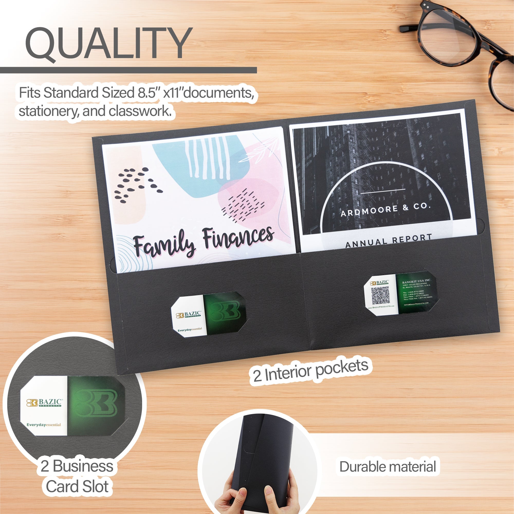 2-Pockets Portfolios Premium Black Color (25/Box)