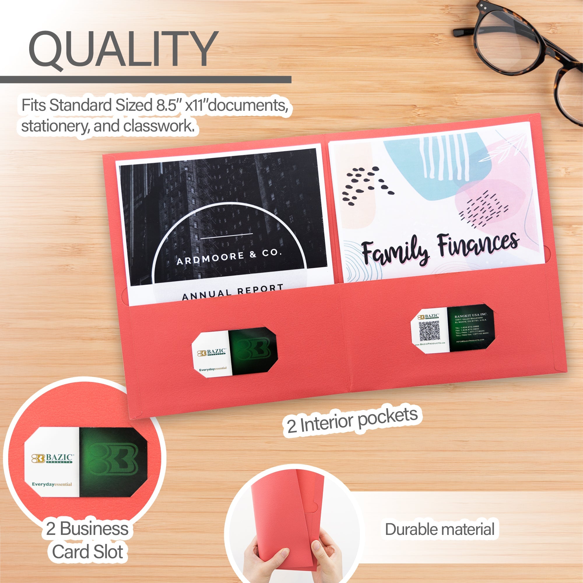2-Pockets Portfolios Premium Red Color (25/Box)
